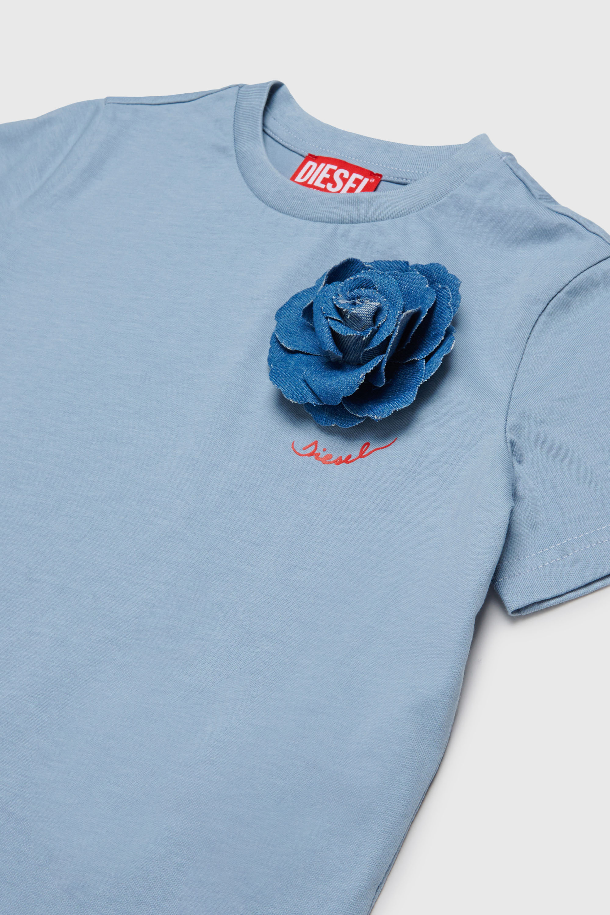 Diesel - TROSET, Camiseta con aplique de rosa denim Mujer in Azul marino - 3