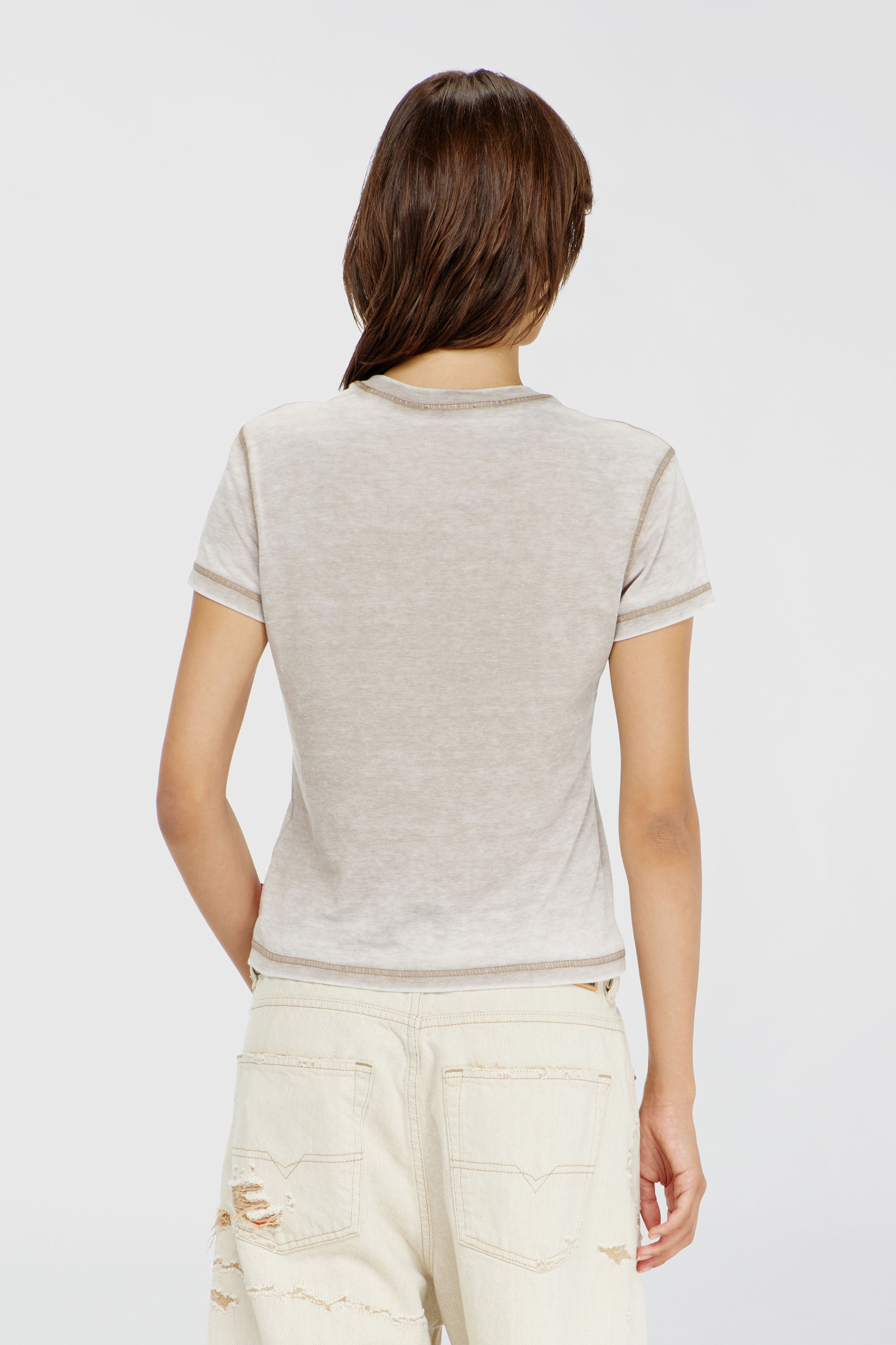 Diesel - T-ILA-AA1, Camiseta de jersey con strass y burnout effect Mujer in Gris - 4