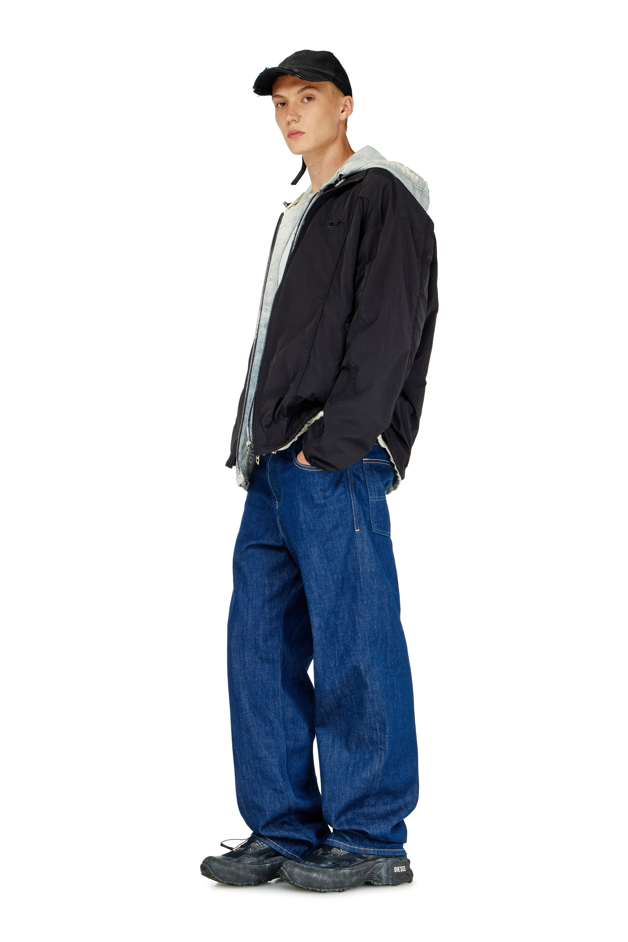 Diesel - J-FIVE-WRD-AKAD, Chaqueta de nailon arrugado con ribetes Hombre in Negro - 2