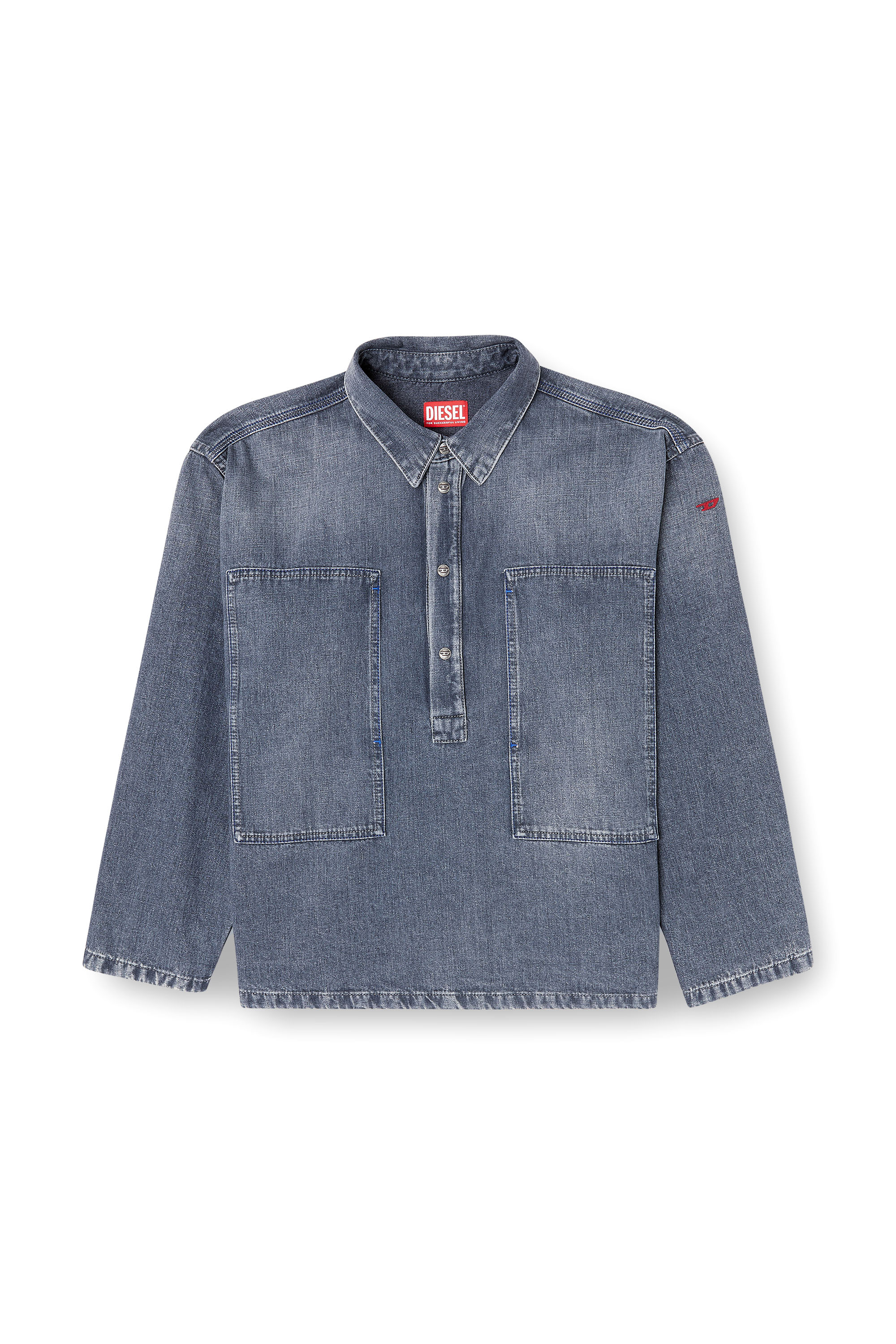 Diesel - DE-PRISS, Top Henley en denim con efecto suciedad Mujer in Gris - 3