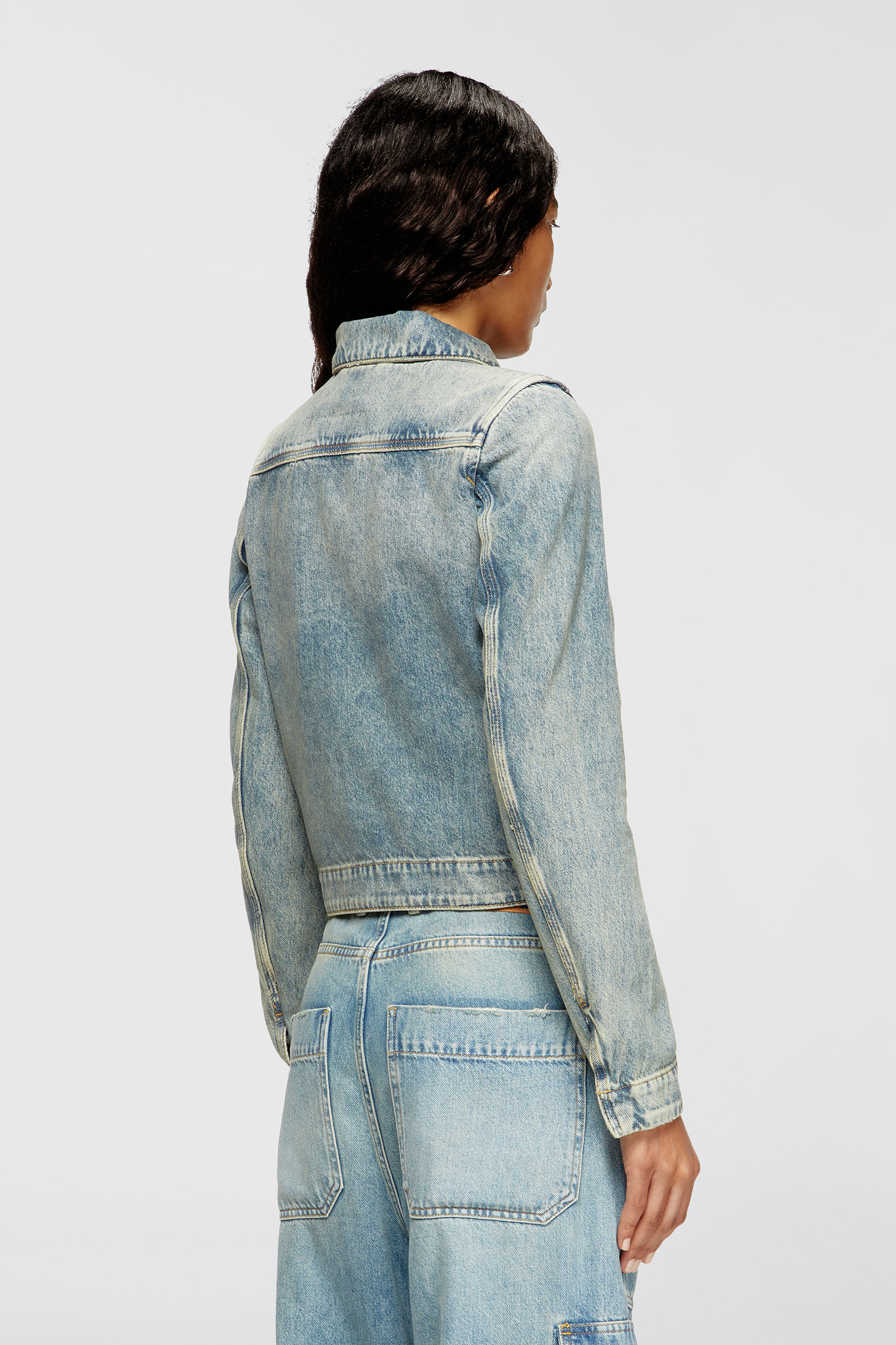 Diesel - DE-CORB, Chaqueta de denim fluido con efecto sucio Mujer in Azul marino - 4