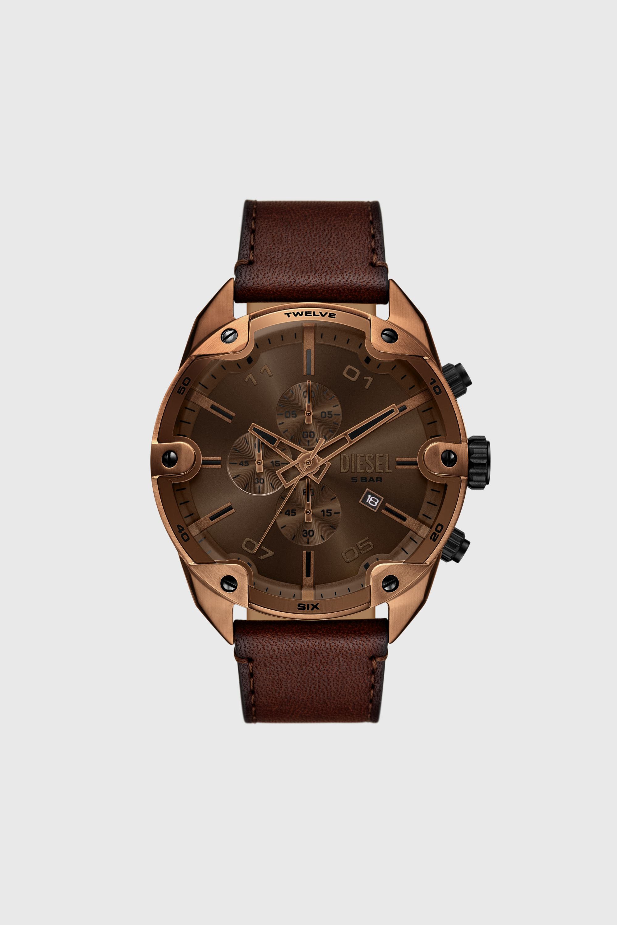 Diesel - DZ4698 WATCH, Reloj Spiked de cuero marr&oacute;n Hombre in Marr&oacute;n - 1