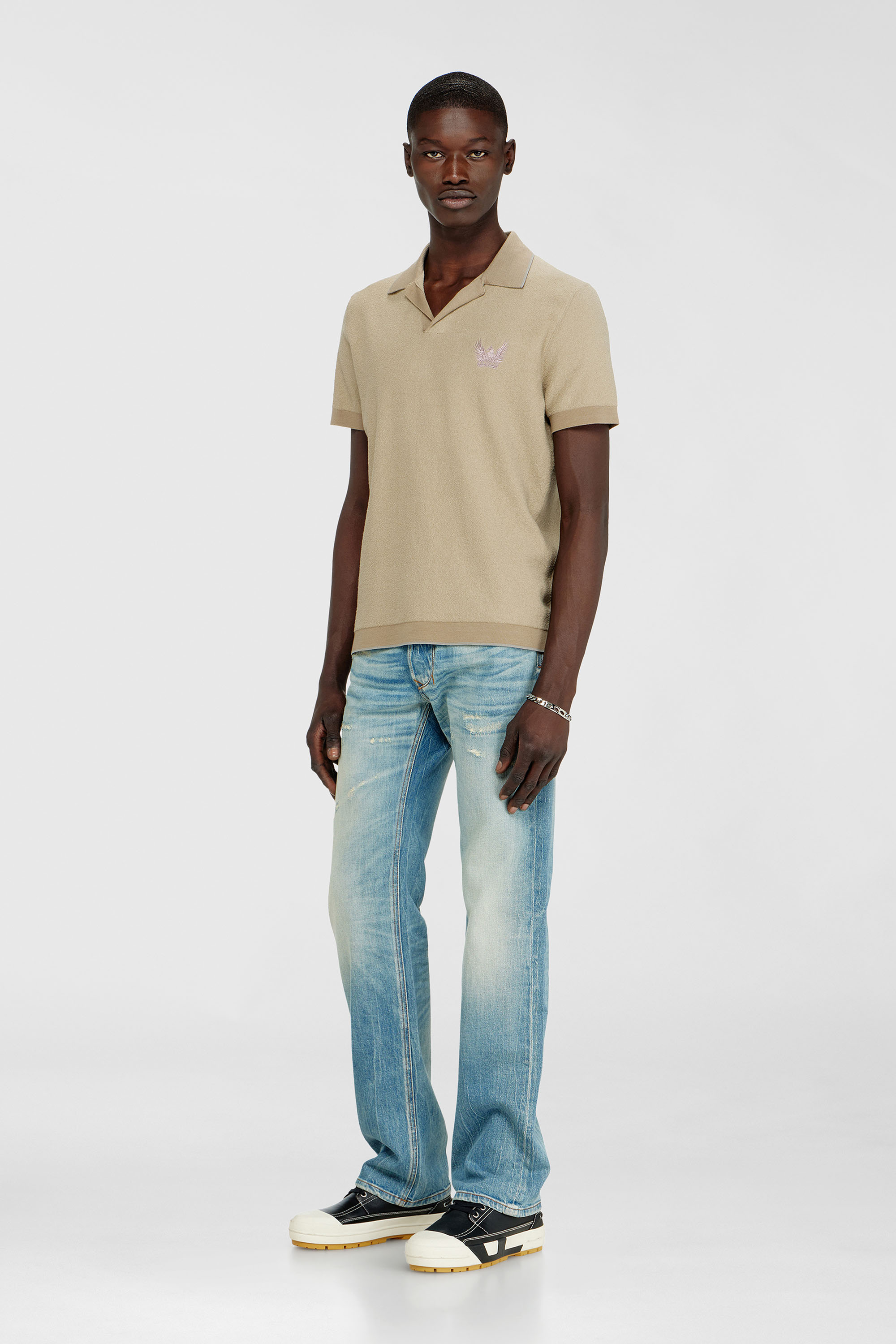 Diesel - K-RAILES, Boucl&eacute;-knit polo con logo Phoenix Hombre in Beige - 2