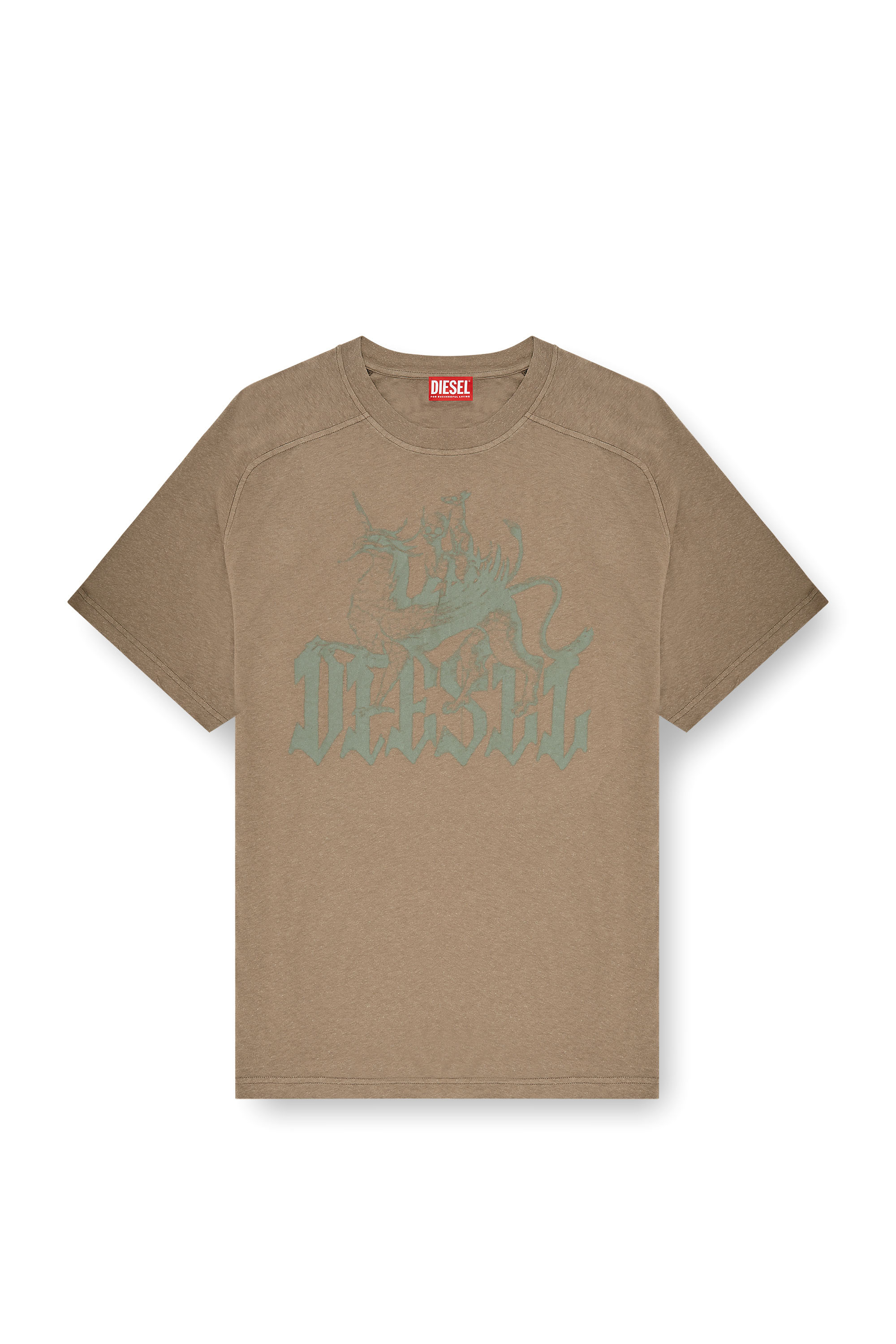Diesel - T-JUSSI-A, Camiseta estampada de algod&oacute;n y c&aacute;&ntilde;amo Hombre in Beige - 2
