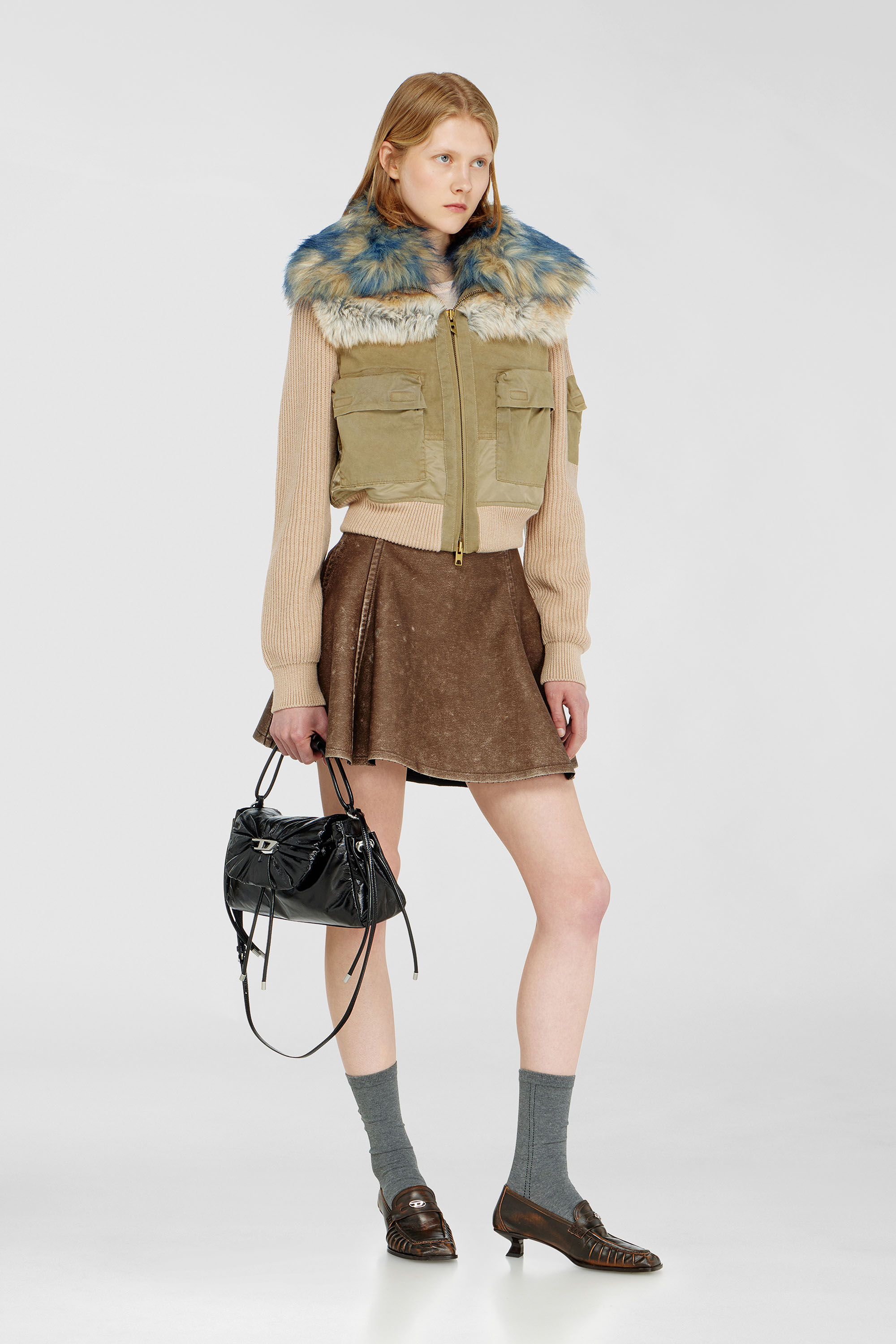Diesel - G-USTAV, Bomber con ribete de punto y detalles de felpa Mujer in Beige - 1