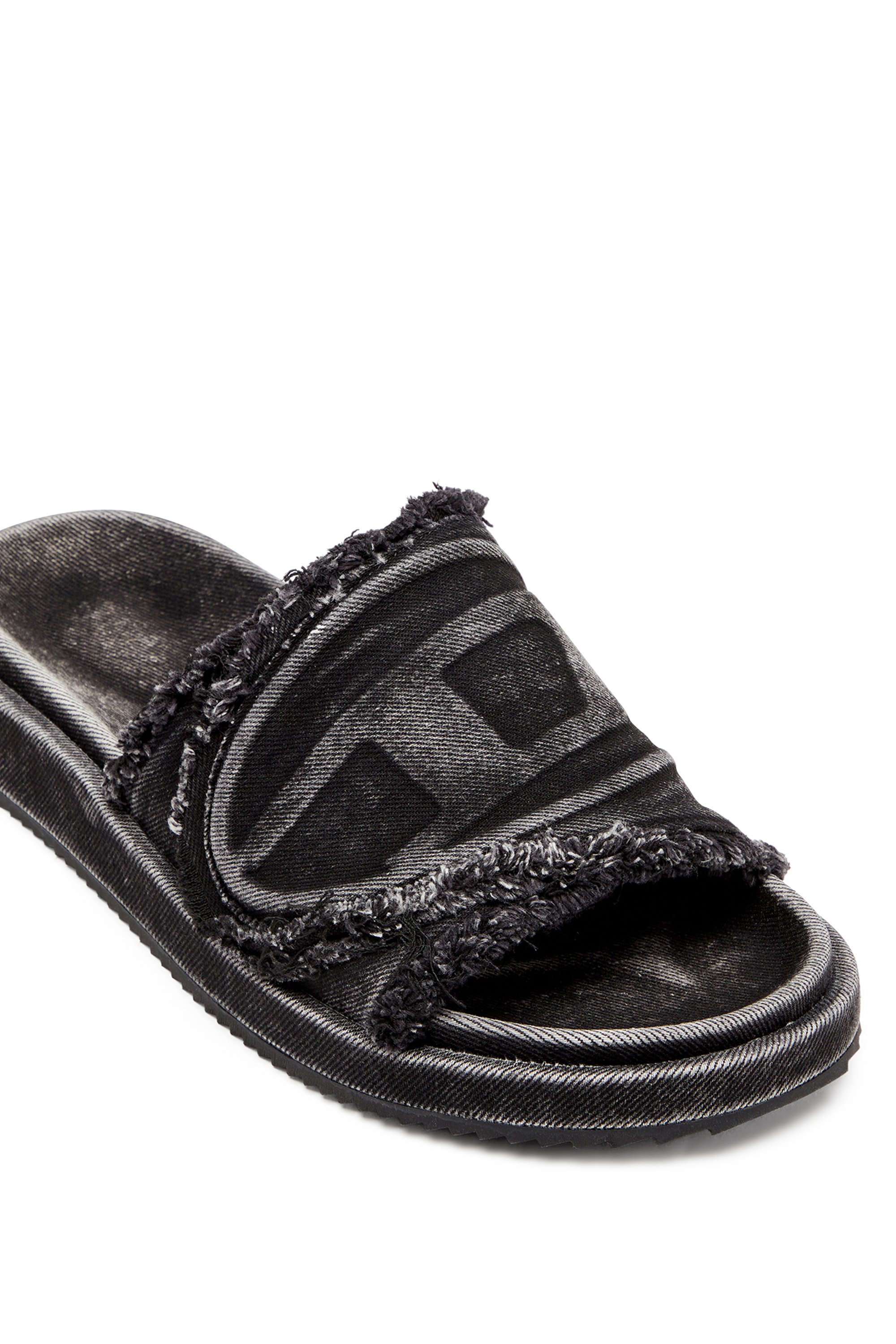 Diesel - SA-SLIDE D OVAL, Chanclas de denim desgastado Unisex in Negro - 6