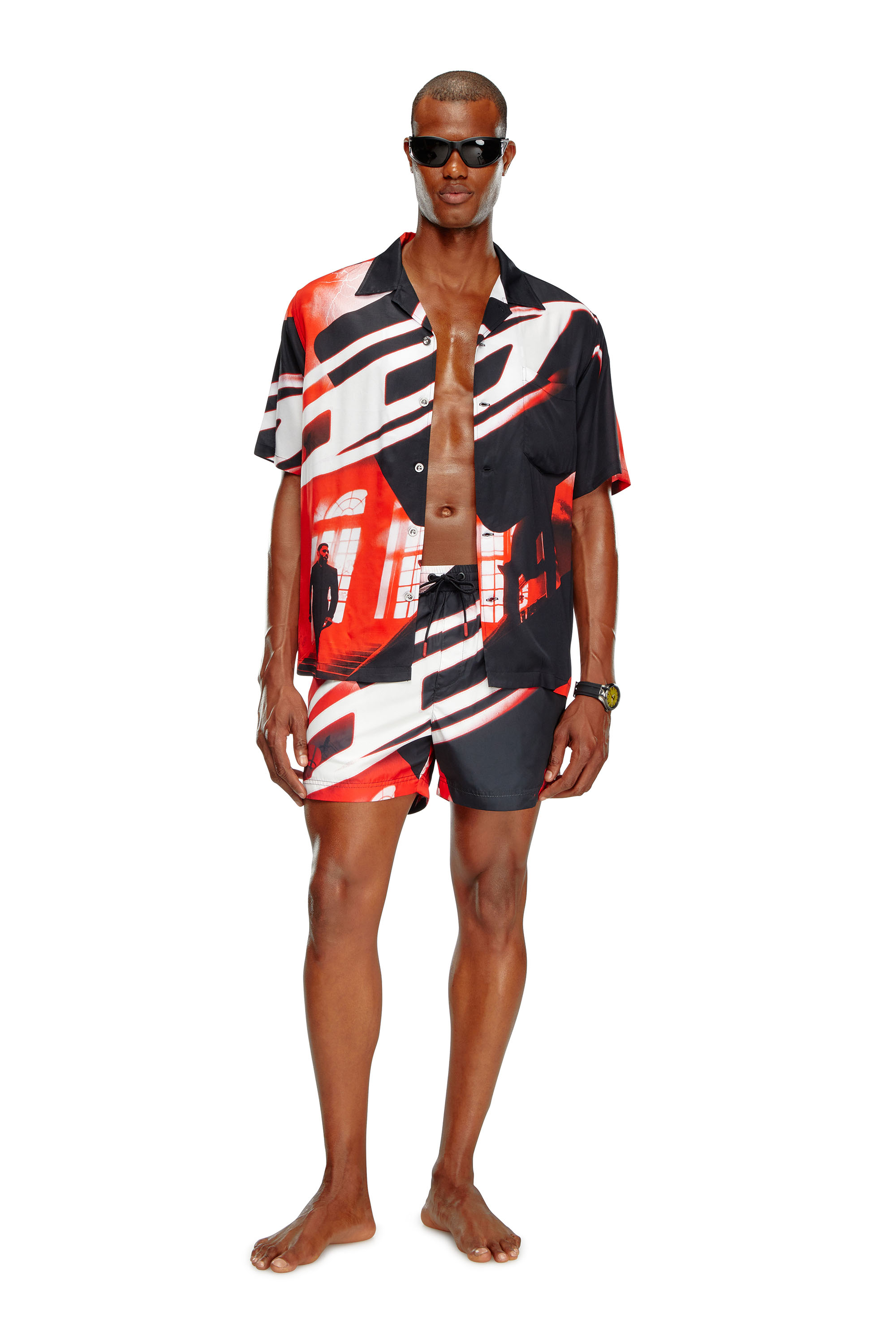 Diesel - BMOWT-ADRIAN, Camisa de playa con estampado de p&oacute;ster Oval D Hombre in Multicolor - 2