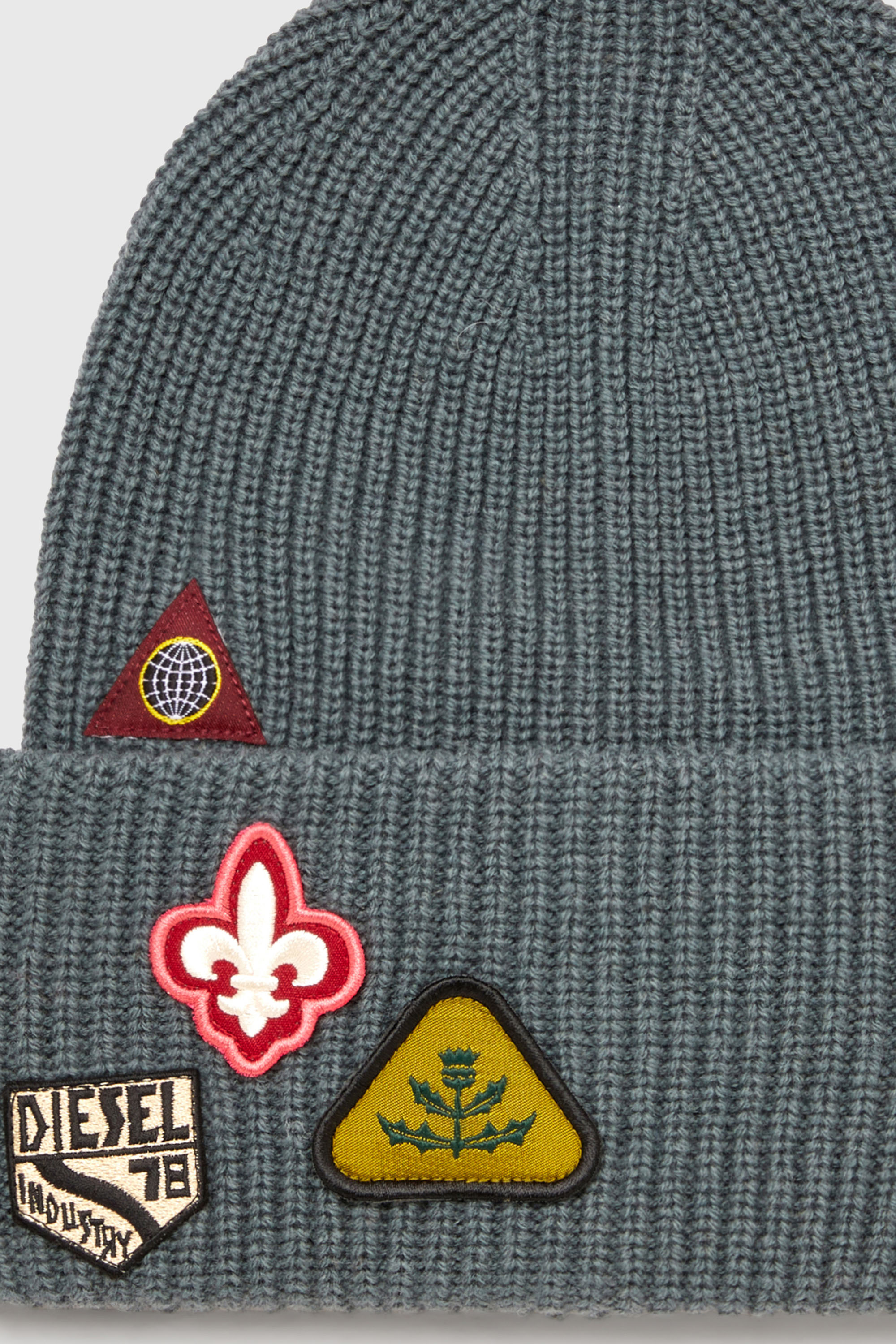 Diesel - K-PHAT, Gorro de lana con parches de logo Unisex in Gris - 3