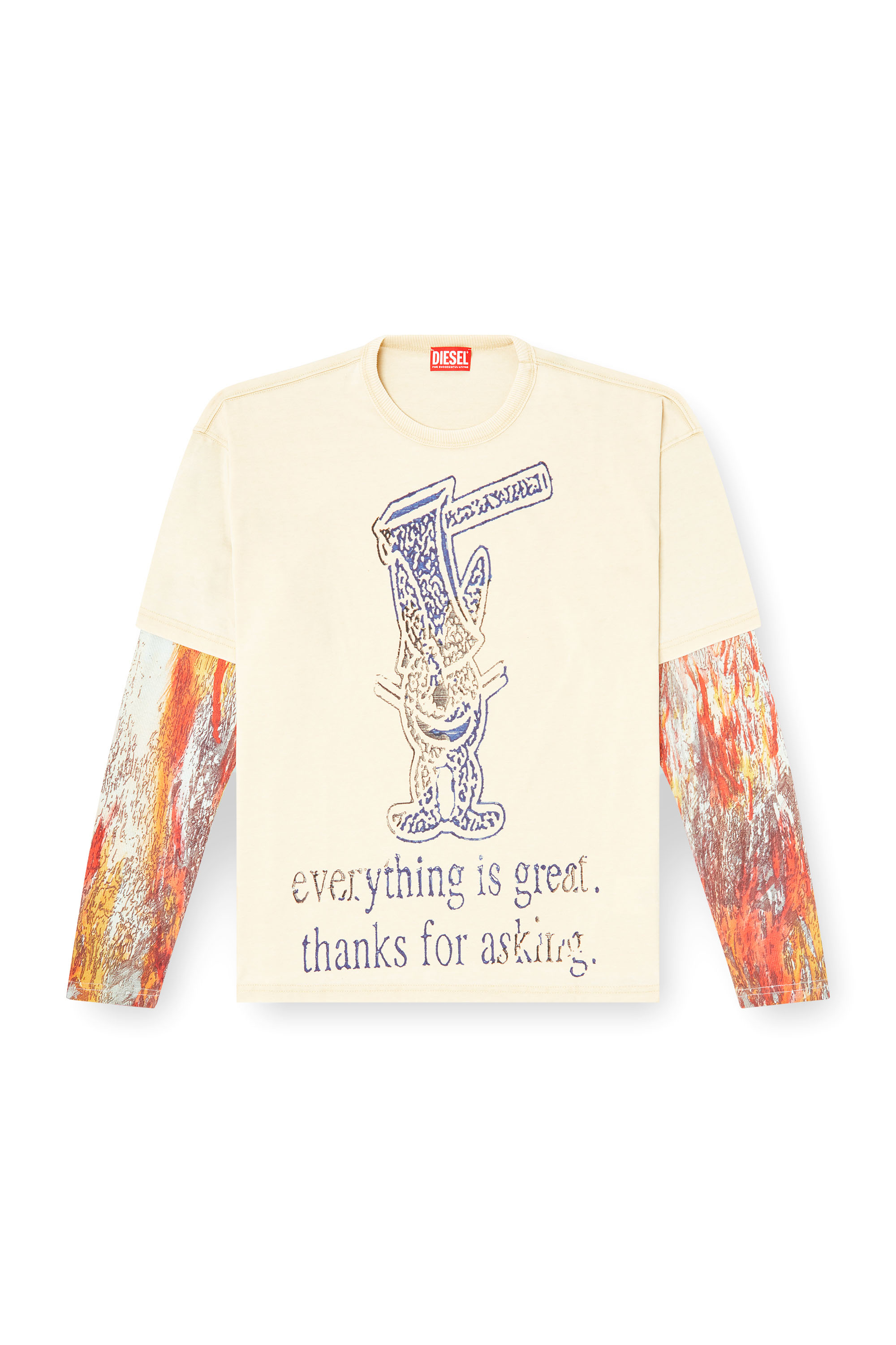 Diesel - T-BOXT-DB-LS-RIB-T1, Camiseta de manga larga con efecto de capas Hombre in Beige - 2