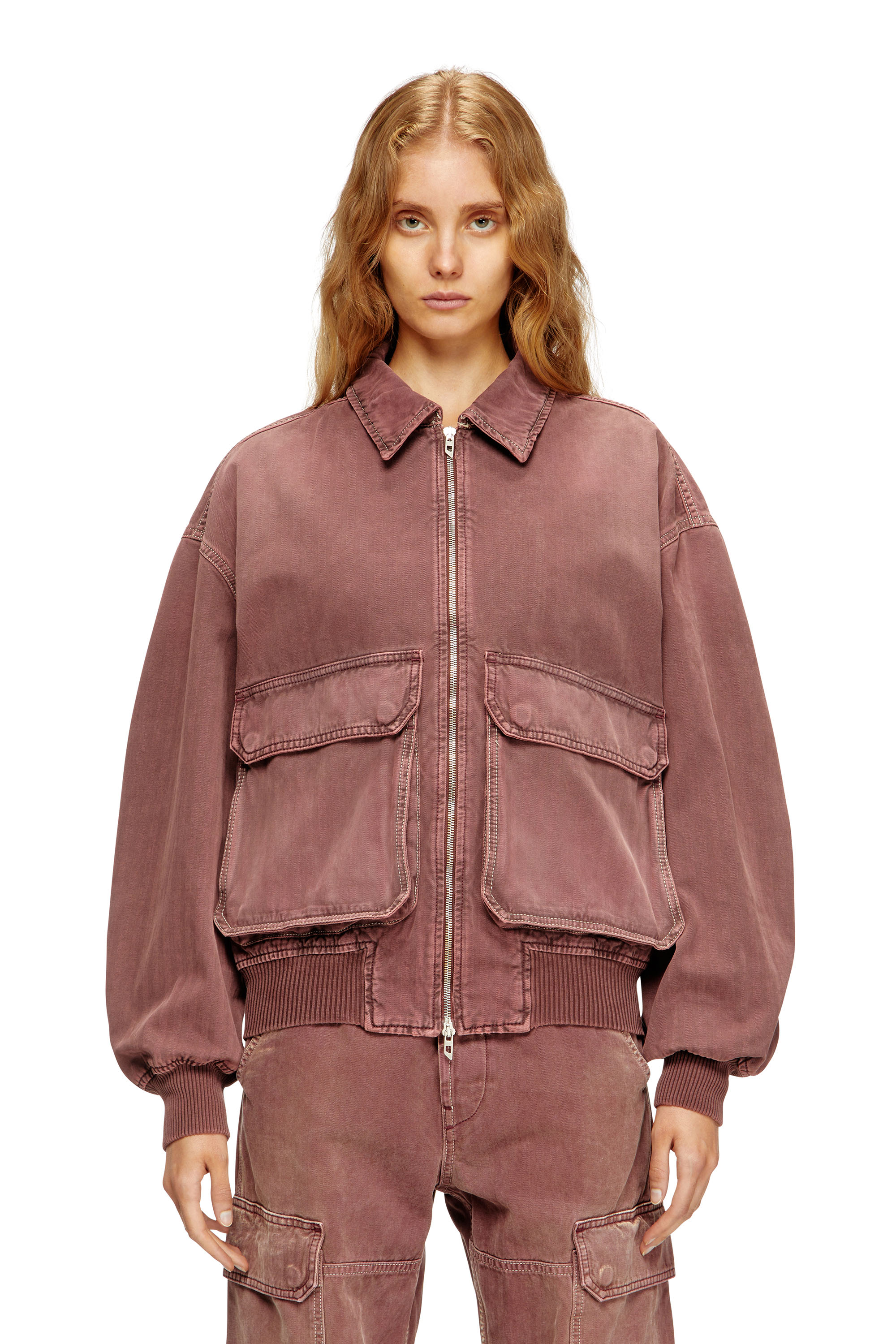 Diesel - D-KURZ, Chaqueta en denim de espiga coloreada Unisex in Marrón - 1