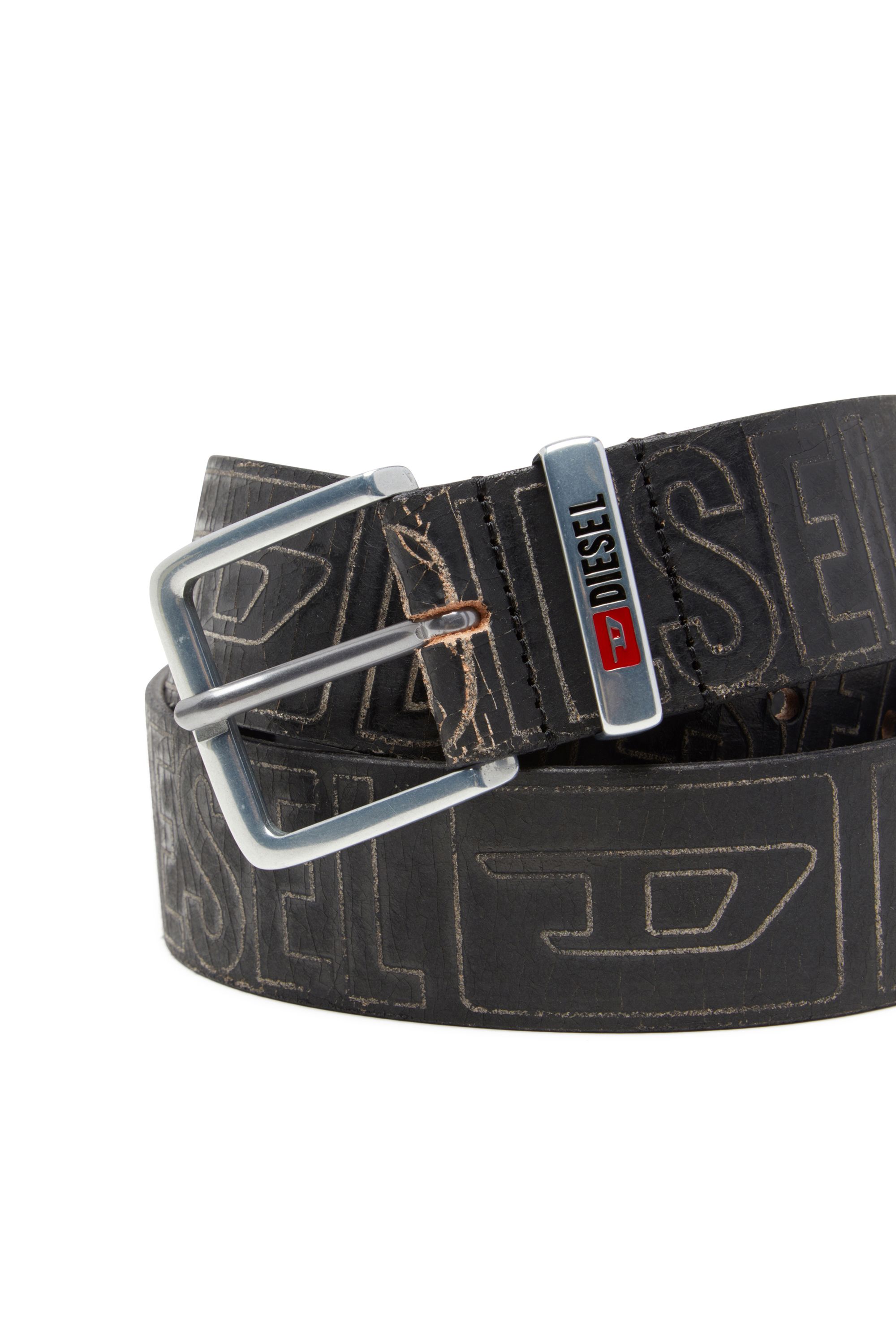 Diesel - B-BISCOTTO OUTLINE, Cinturón de 4 cm de piel con logo Hombre in Negro - 3