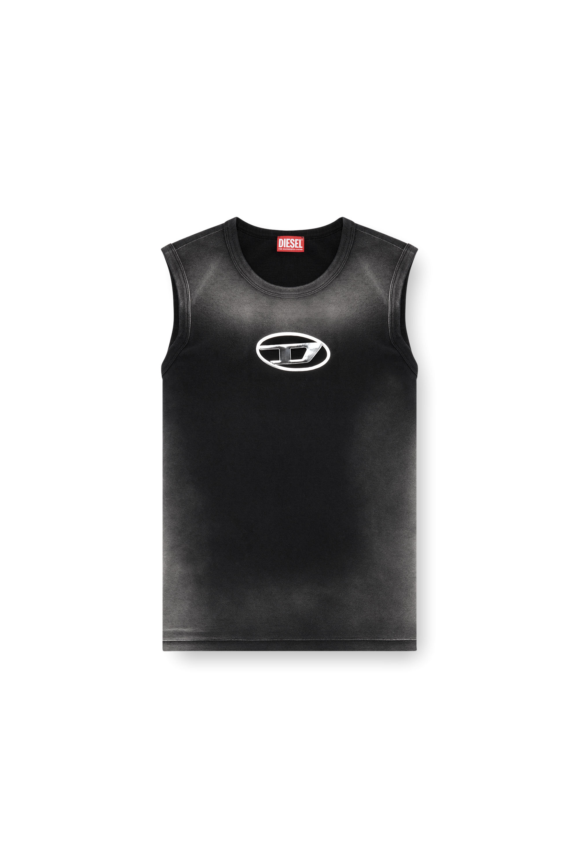 Diesel - T-BRICO, Camiseta sin mangas desteñida con Oval D en relieve Hombre in Negro - 2