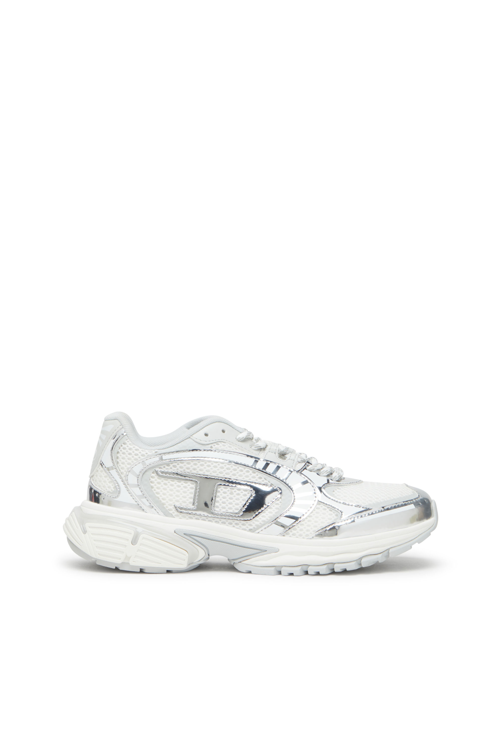S-PRO-V-DENSE LOW W, White/Silver Diesel - S-PRO-V-DENSE LOW W, Woman's S-Pro-V-Dense-Metallic mesh sneakers with Oval D logo in White/Silver - 1