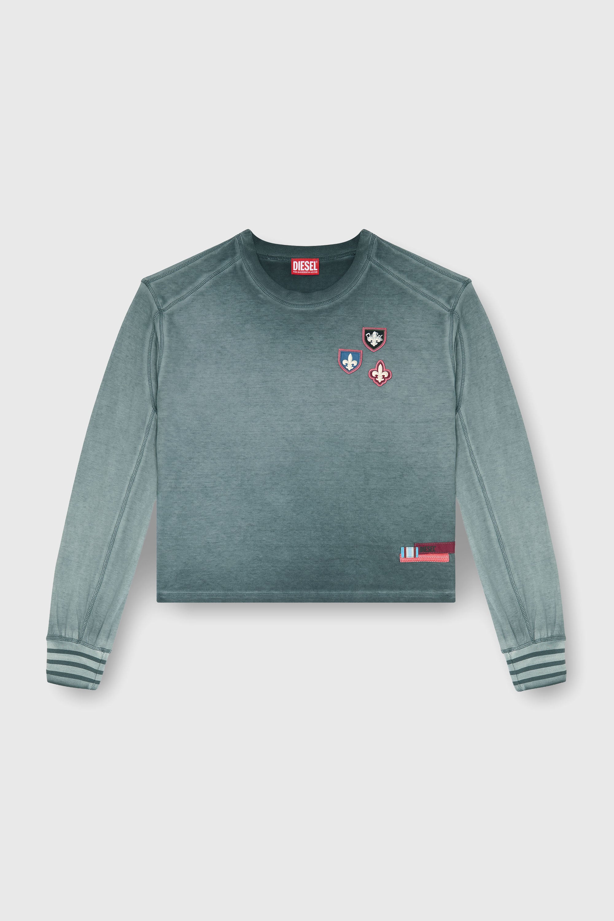 Diesel - T-BAWYE-LS, Camiseta con parches e inserciones de micro-waffle Mujer in Verde - 2