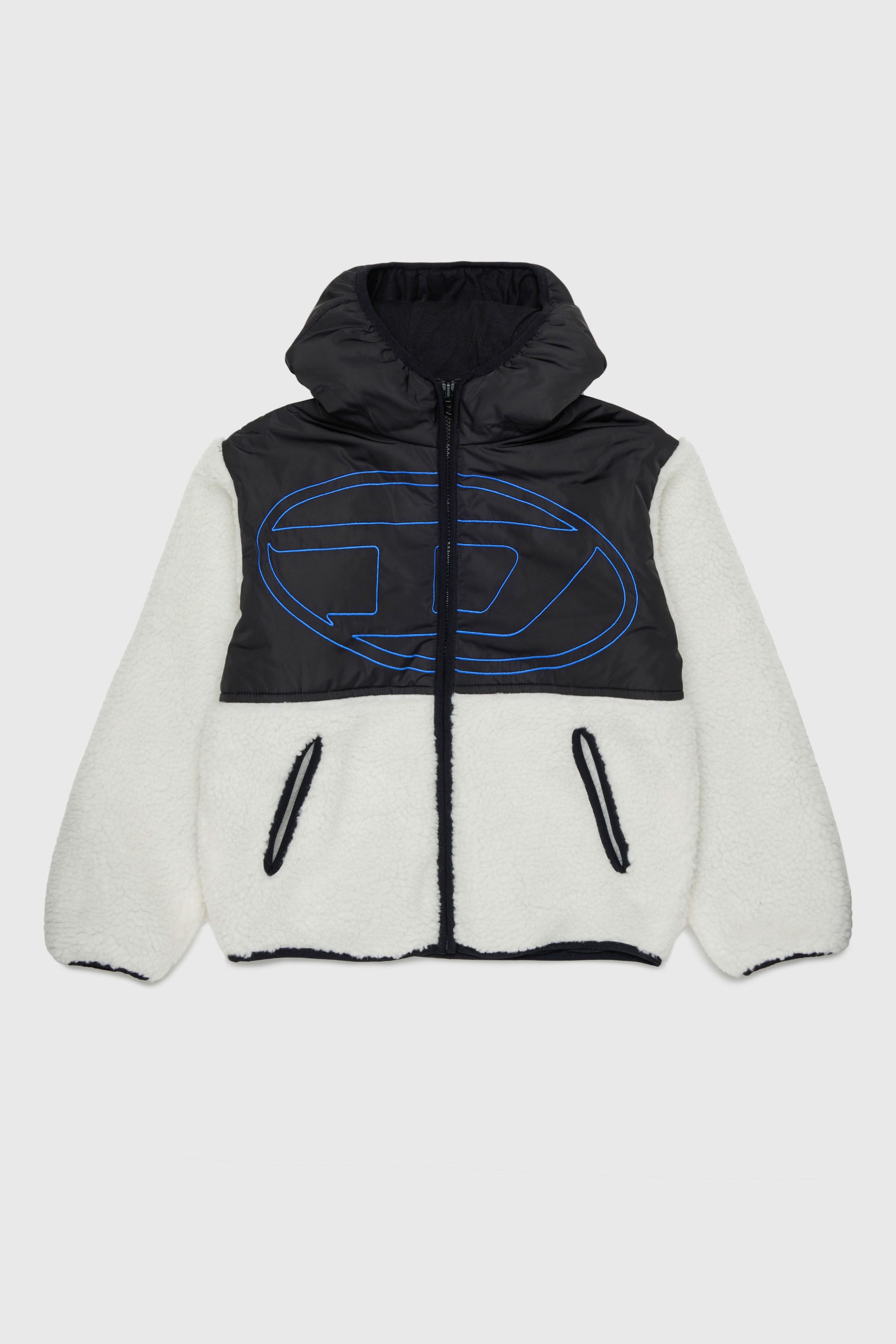 Diesel - JSHEAR, Chaqueta con capucha de nailon y borreguillo Hombre in Blanco - 1