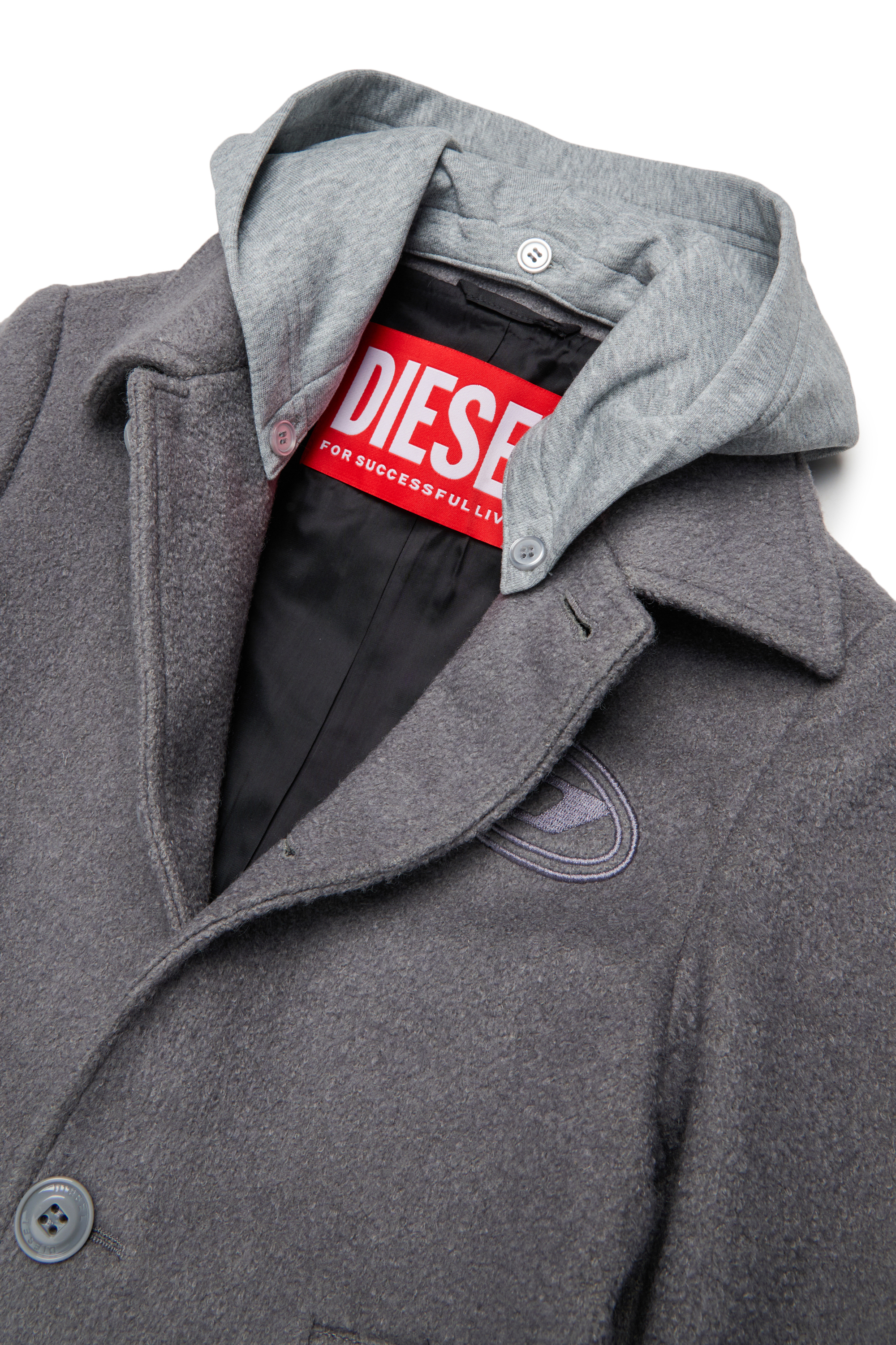 Diesel - JASTONEOUT, Abrigo de mezcla de lana con capucha desmontable Hombre in Gris - 3