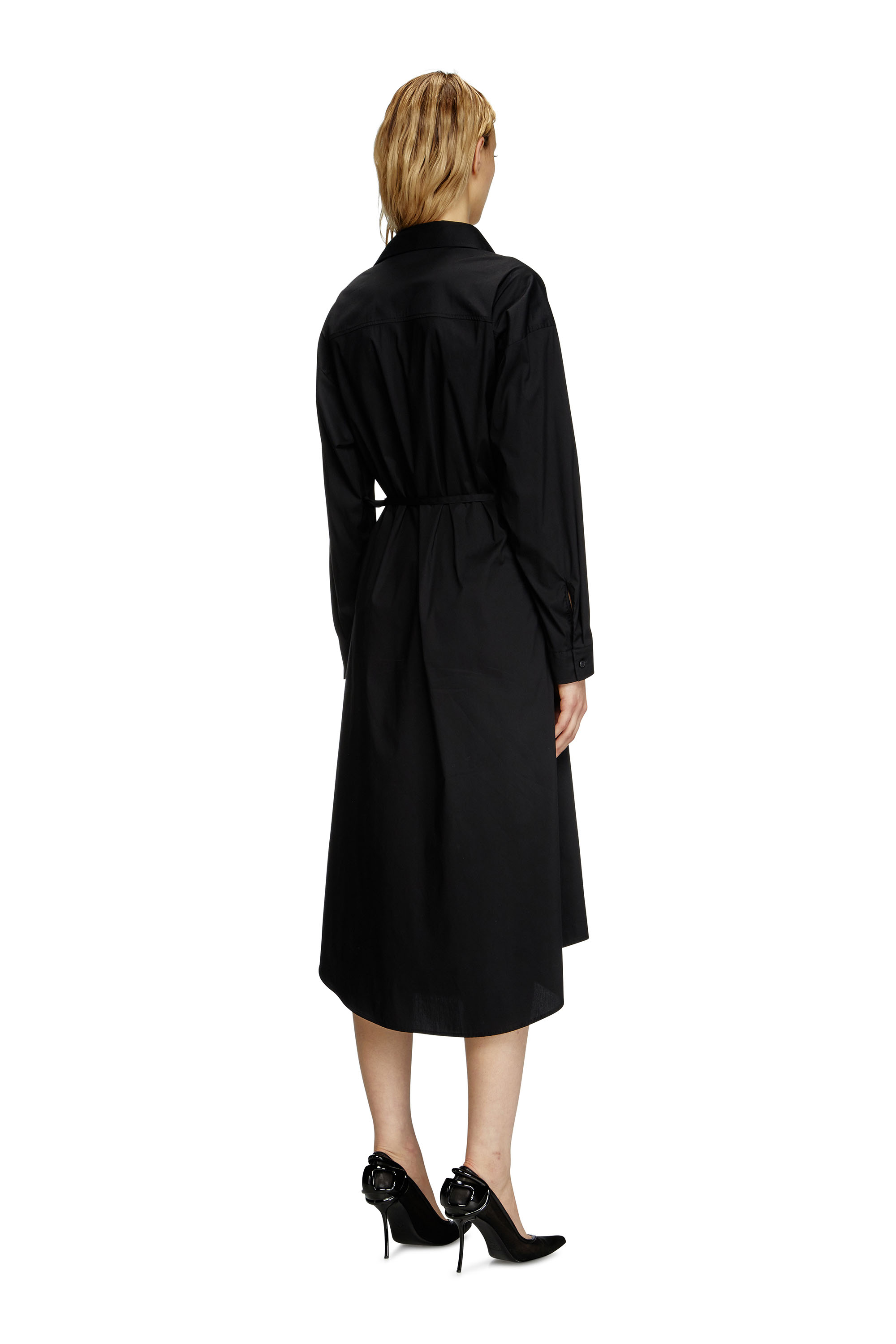 Diesel - D-ELPHI-LONG, Woman's Wrap shirt dress in cotton-blend poplin in Black - 3