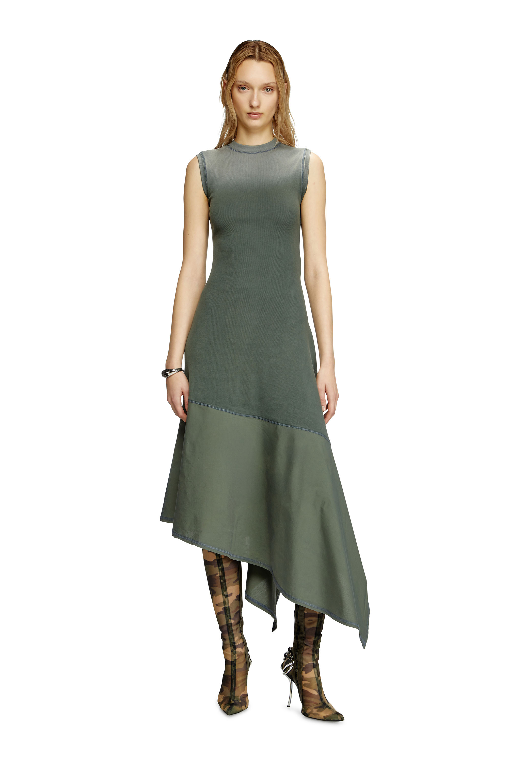 Diesel - D-ELICY, Vestido sin mangas asimétrico Mujer in Verde - 3