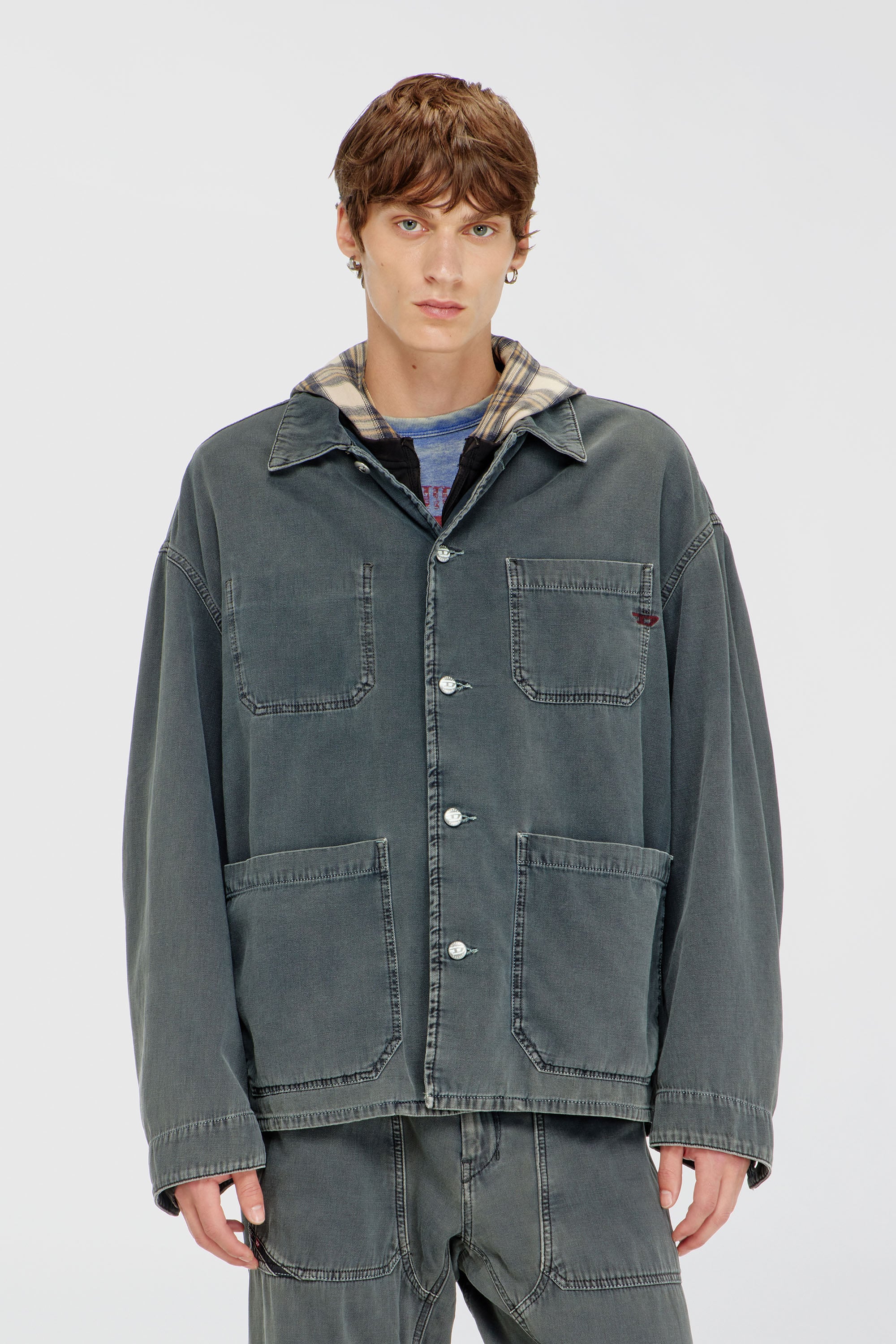 Diesel - D-STACK-U, Chaqueta estilo utility de denim te&ntilde;ido Unisex in Gris - 1