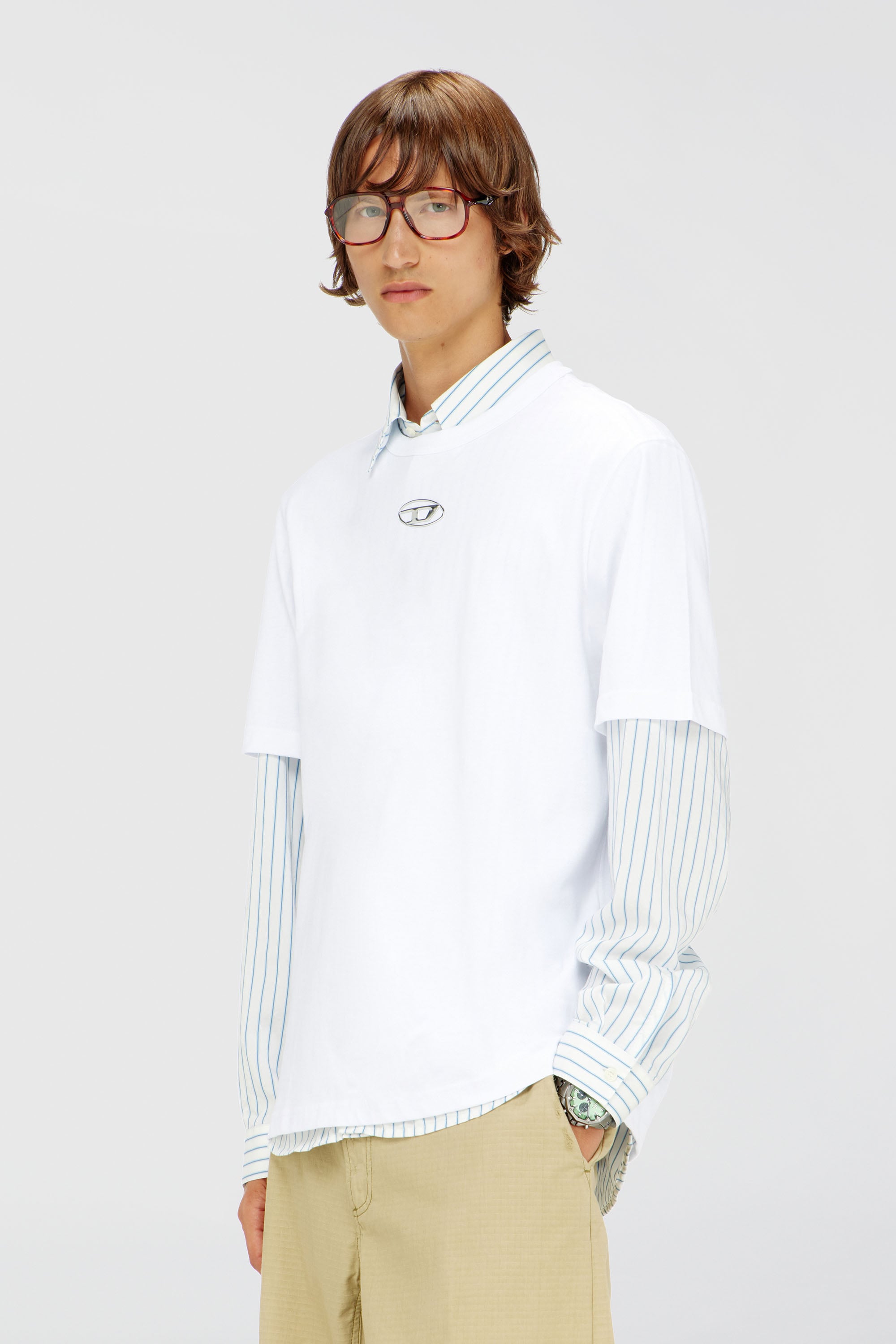 Diesel - T-ADJUST-OD, Camiseta con Oval D met&aacute;lico Hombre in Blanco - 1