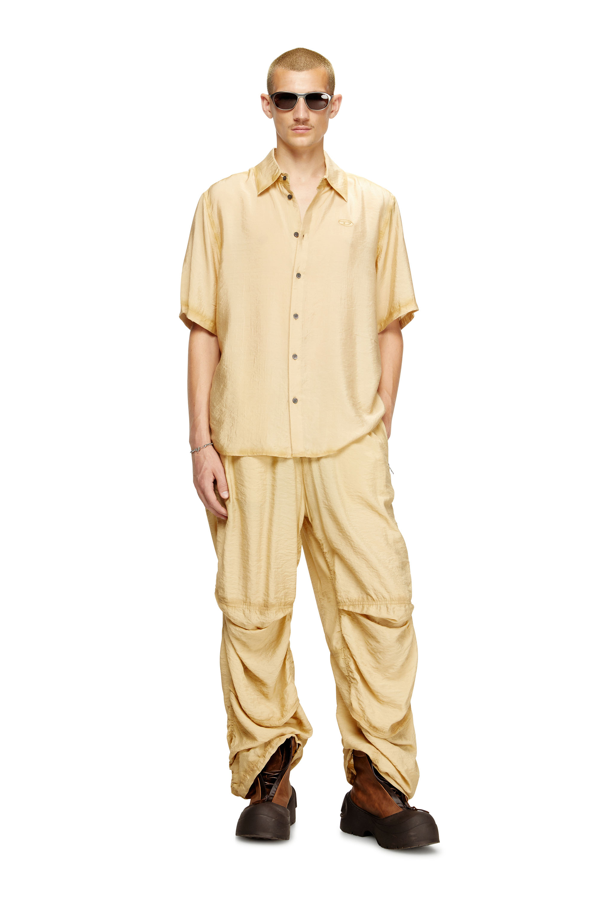 Diesel - S-SIMPLY-SS-LHBA, Camisa de nailon-viscosa arrugada Hombre in Marrón - 3