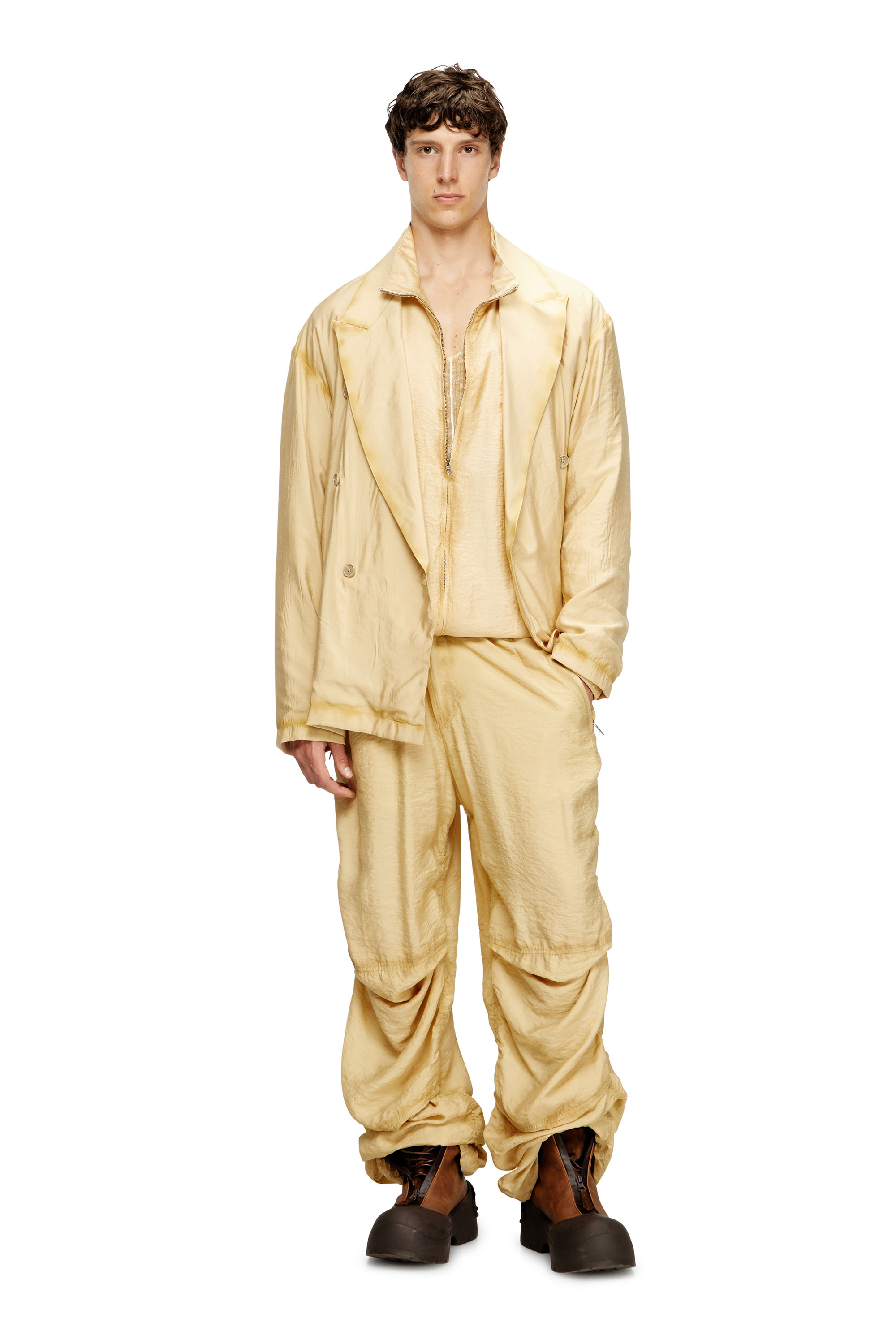 Diesel - J-KEYSERY, Blazer de doble botonadura en tejido arrugado Hombre in Beige - 1