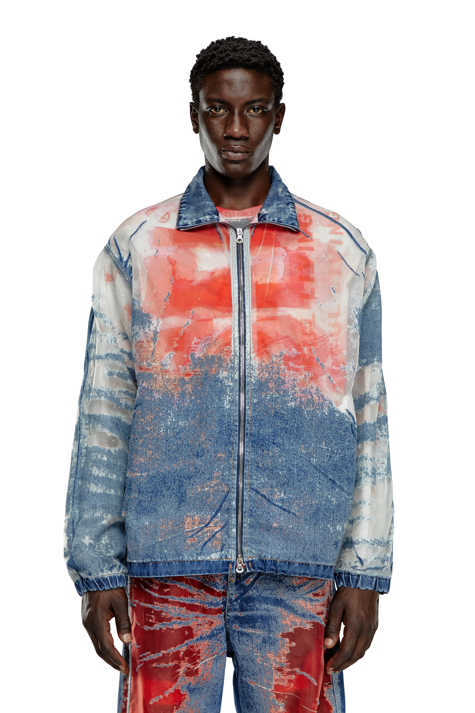 Diesel - D-KRAP-FSE, Chaqueta en denim d&eacute;vor&eacute; con logotipo Hombre in Multicolor - 6