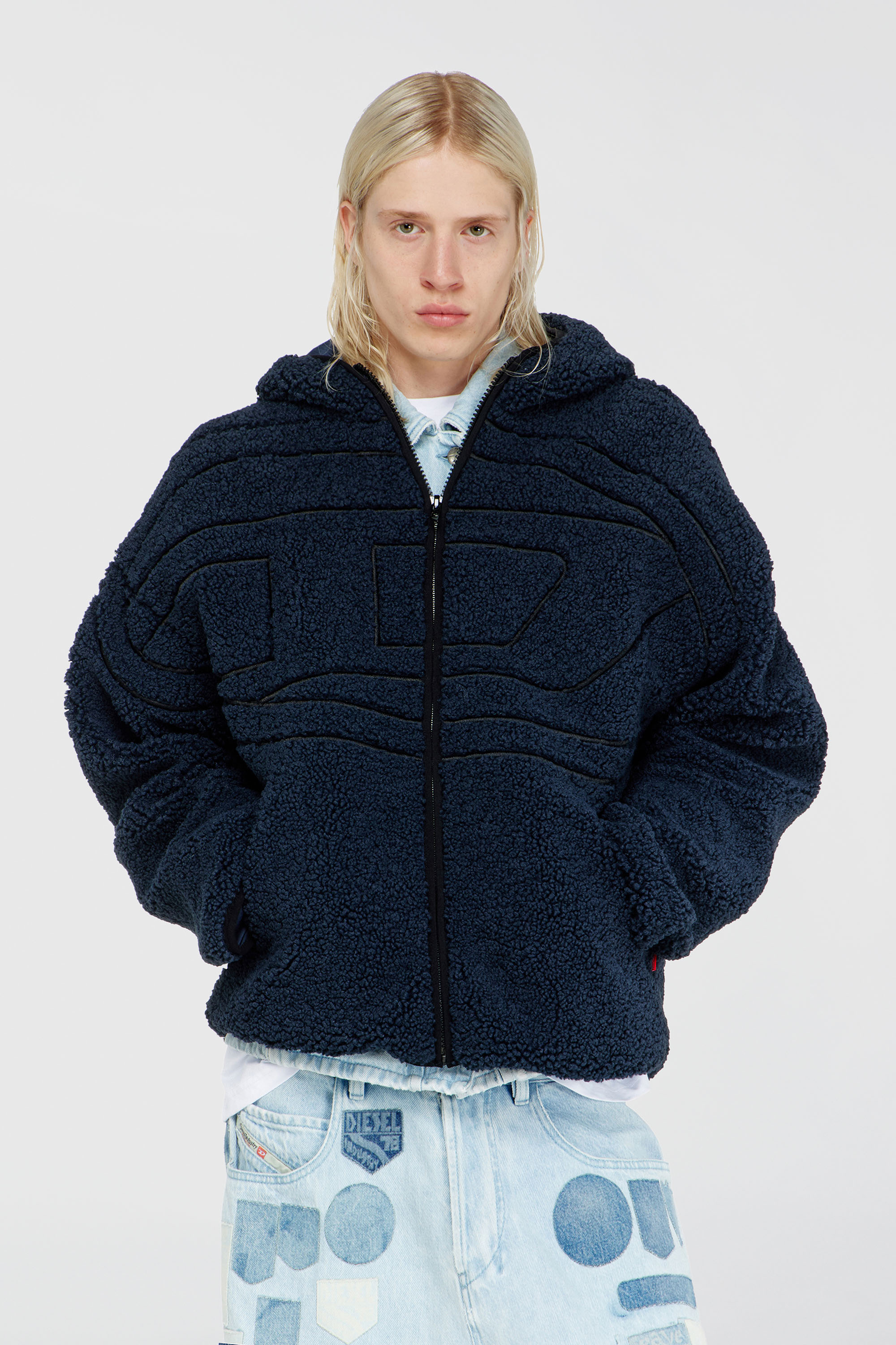 Diesel - S-ZAT, Sudadera de peluche con capucha Hombre in Azul marino - 3
