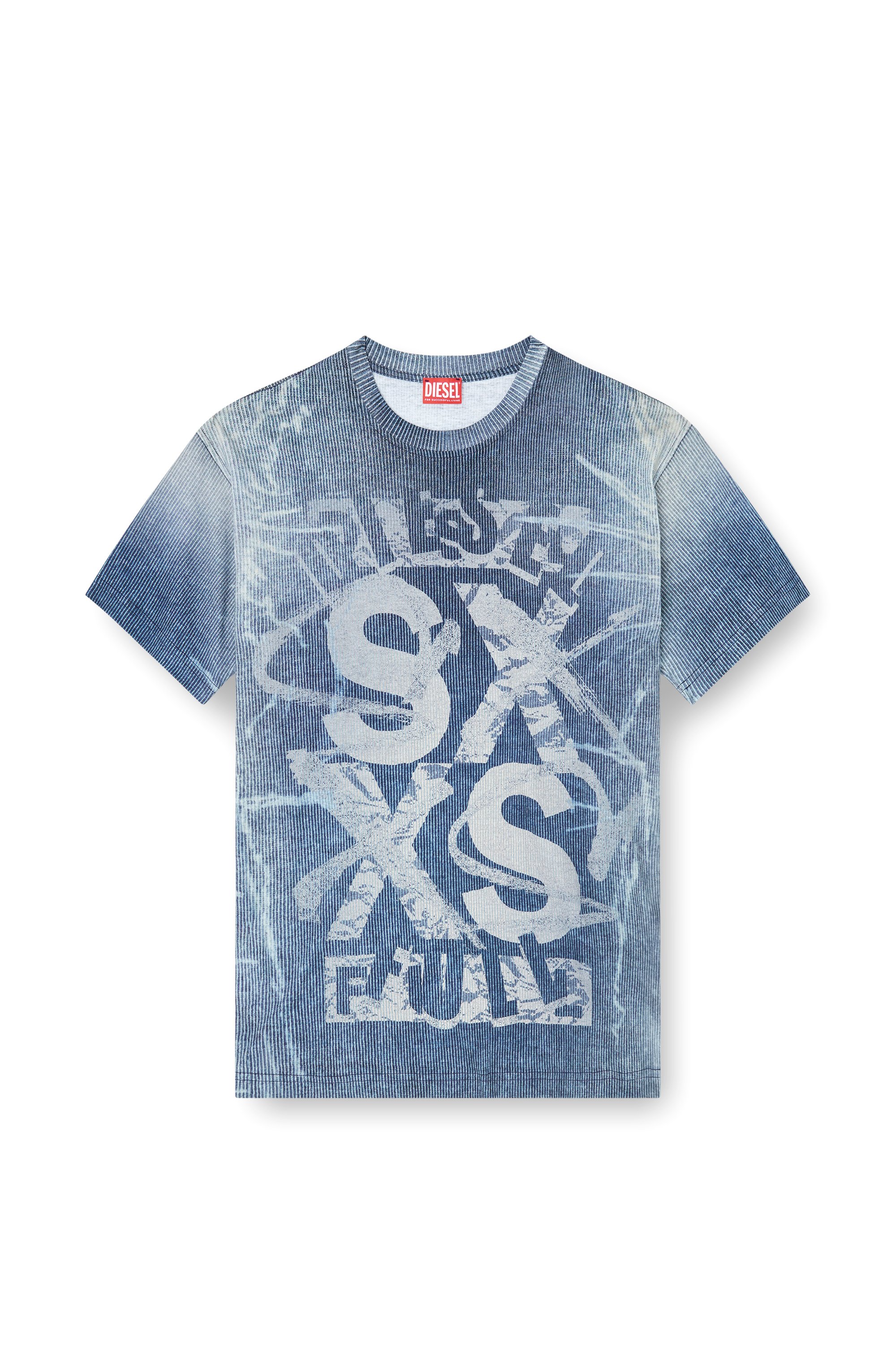 Diesel - T-NORM-R3, Camiseta con estampado de punto acanalado Hombre in Azul marino - 3