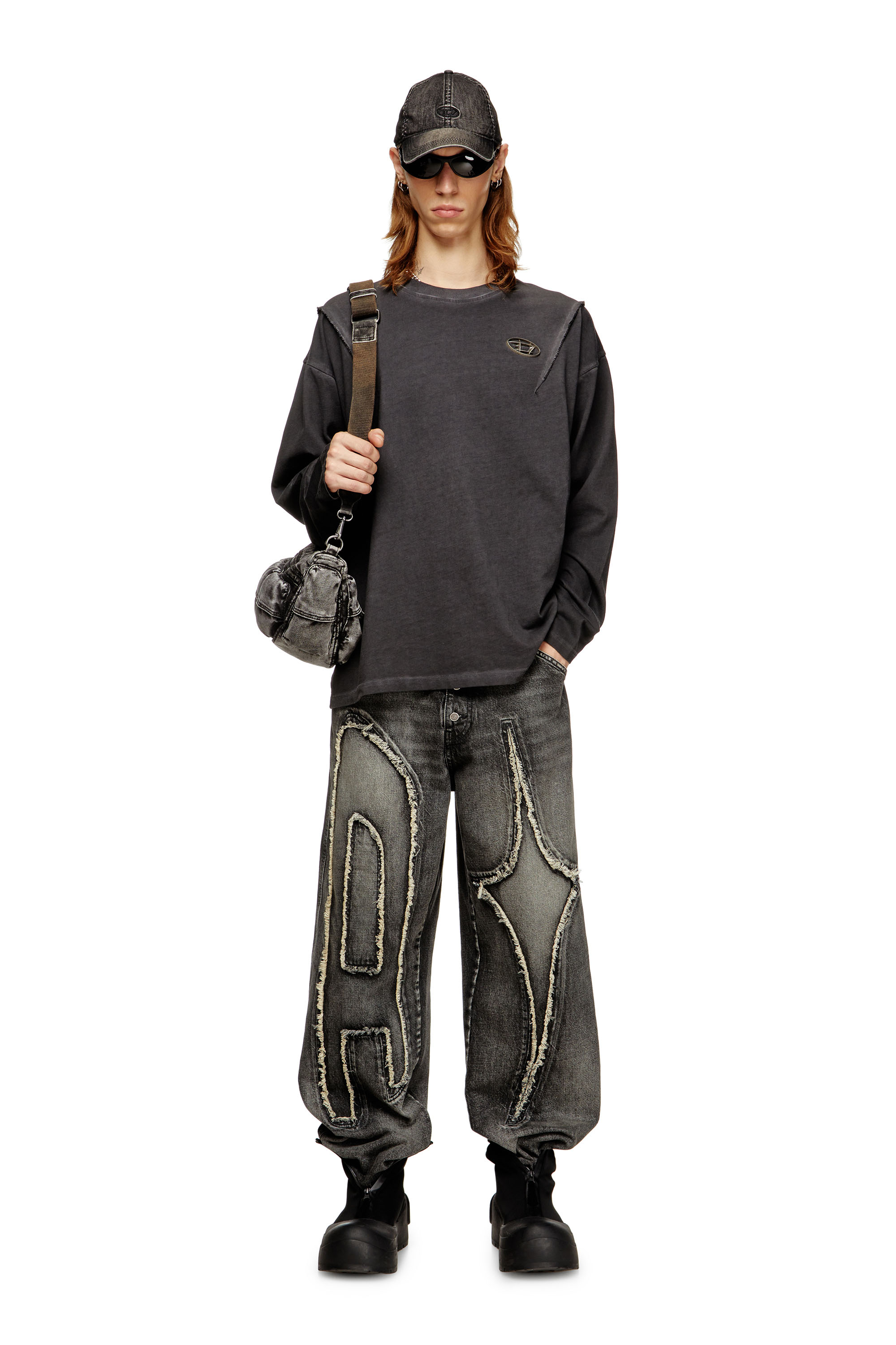 Diesel - T-THUG-T-SHIRT, Camiseta de manga larga con efecto lavado oscuro Unisex in Gris - 1