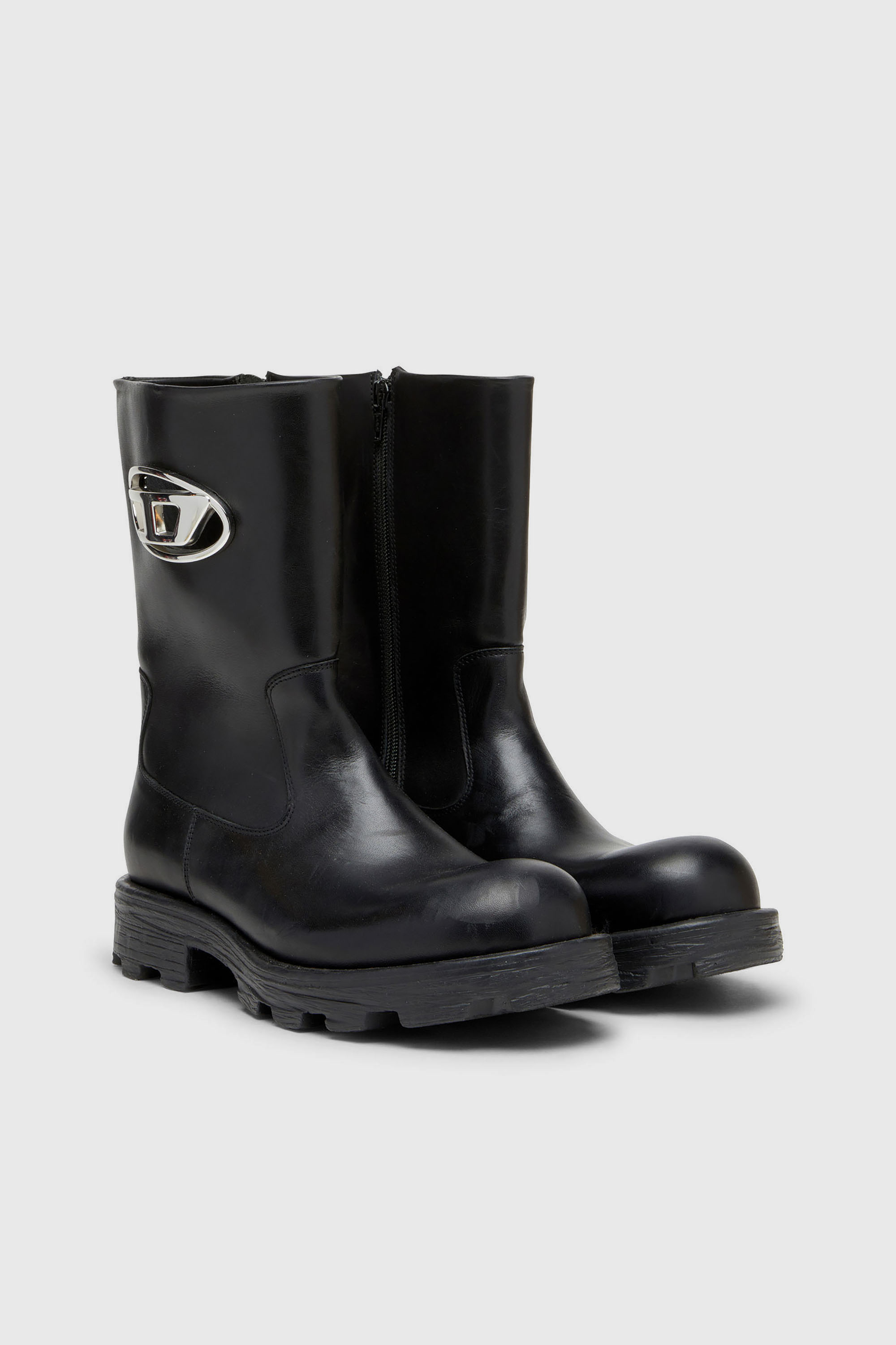 Diesel - D-HAMMER BKR D W, D-Hammer-Botas cut-out de cuero con herrajes con logo Mujer in Negro - 2