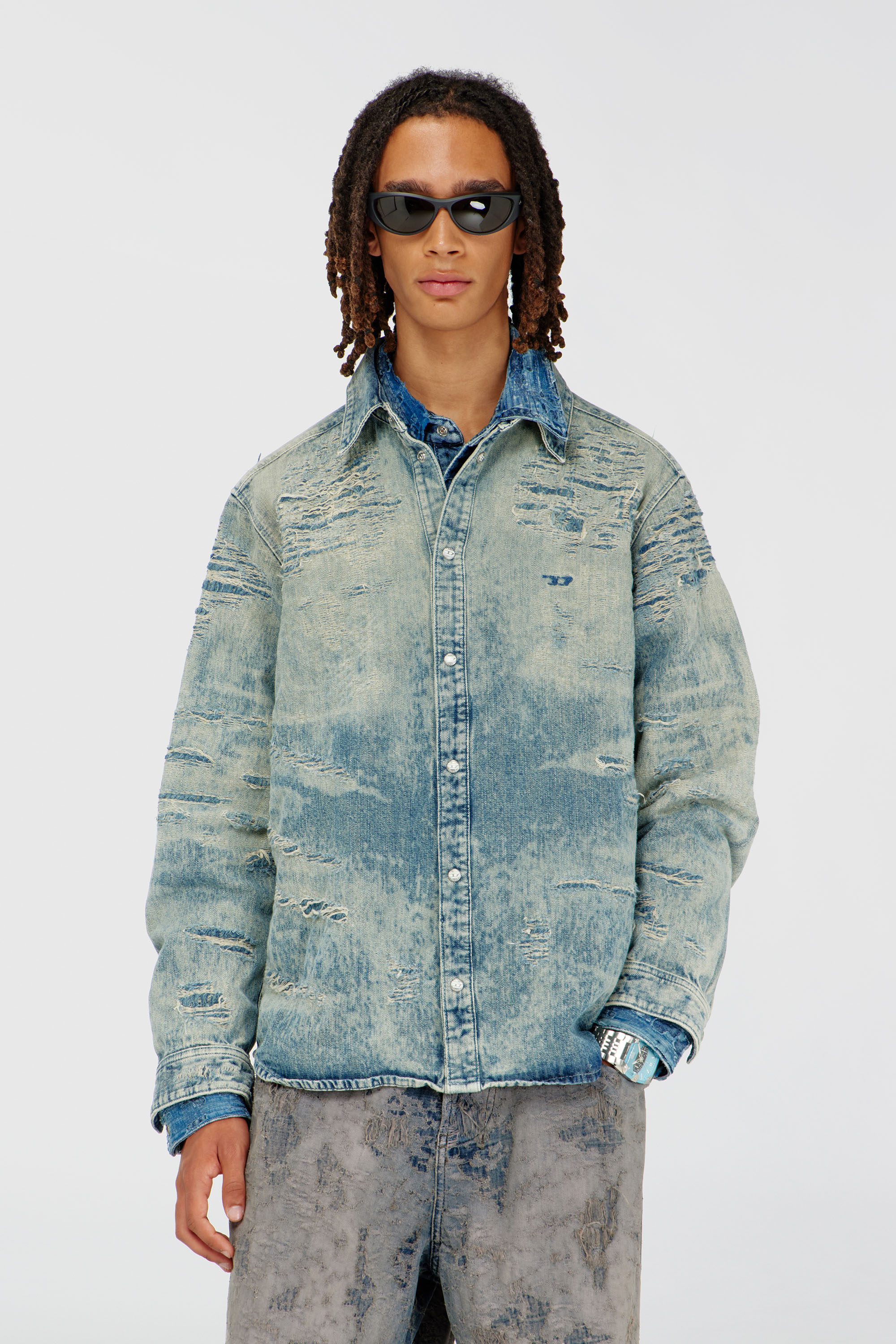 Diesel - D-SIMPLY, Camisa de denim jacquard con efecto desgastado Hombre in Azul marino - 3