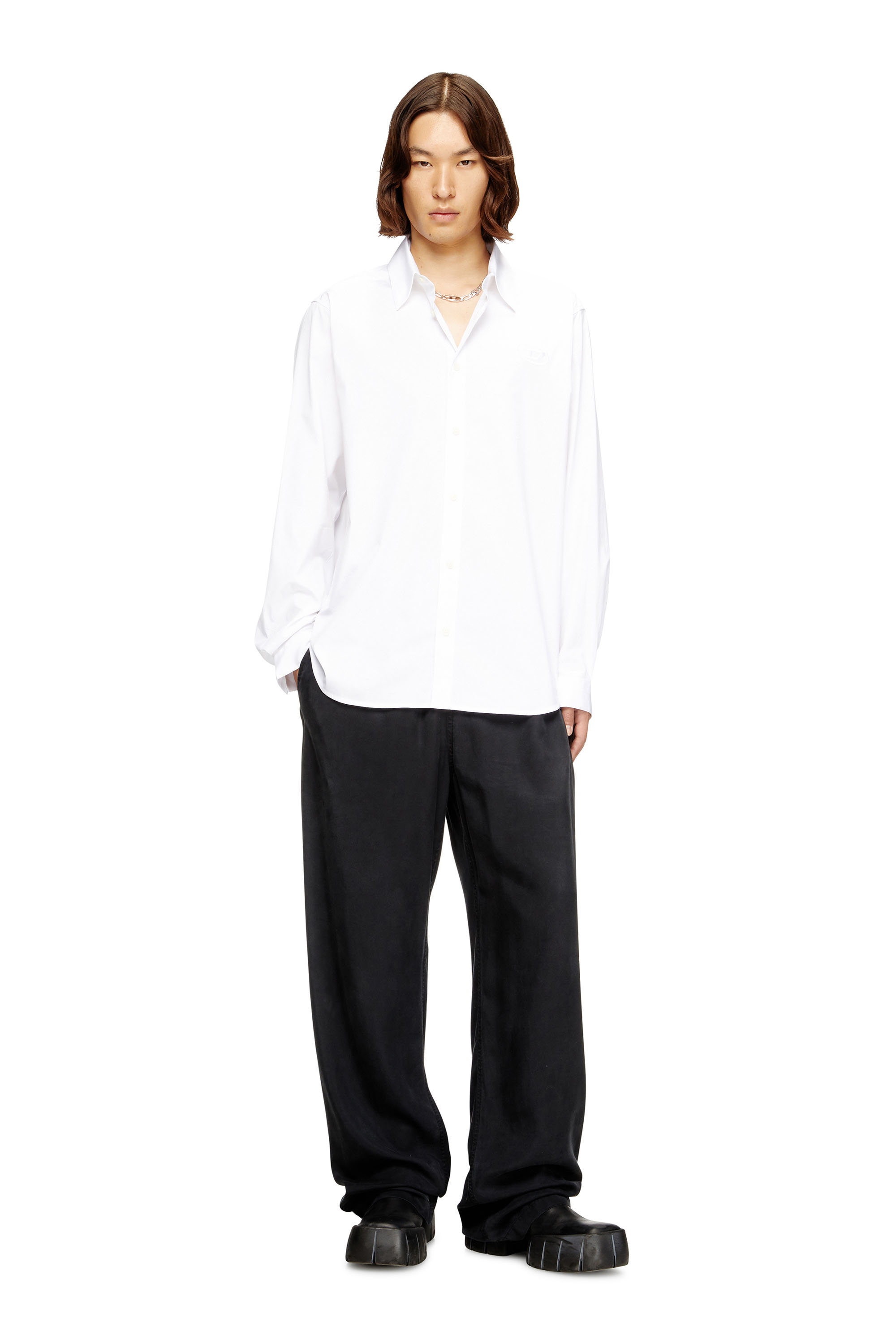 Diesel - S-SIMPLY-GSBH, Camisa de popelina elástica con bordado Hombre in Blanco - 1