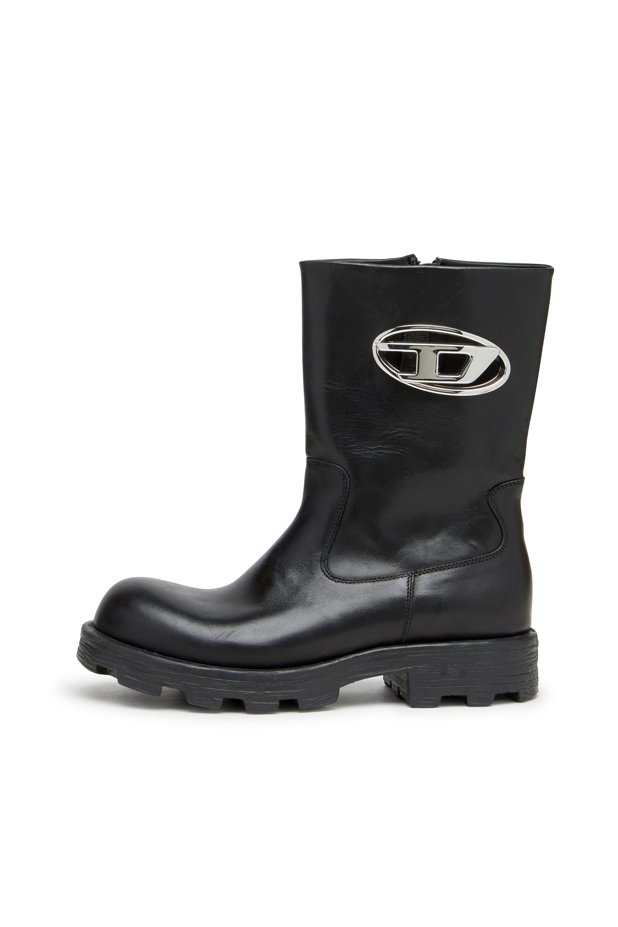 Diesel - D-HAMMER BKR D W, D-Hammer-Botas cut-out de cuero con herrajes con logo Mujer in Negro - 2