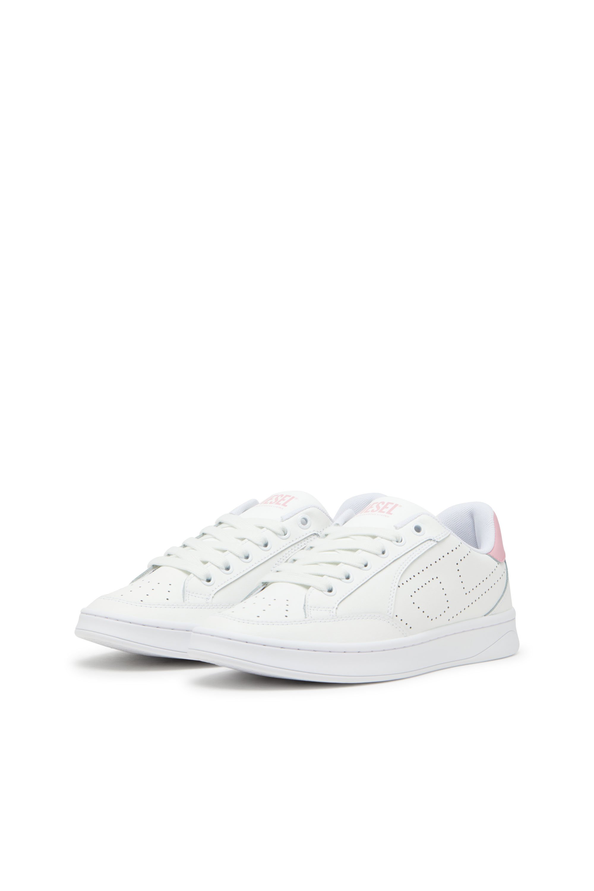 Diesel - S-DAKOTA LOW W, Woman's Leather sneakers with perforated logo in White/Pink - 8