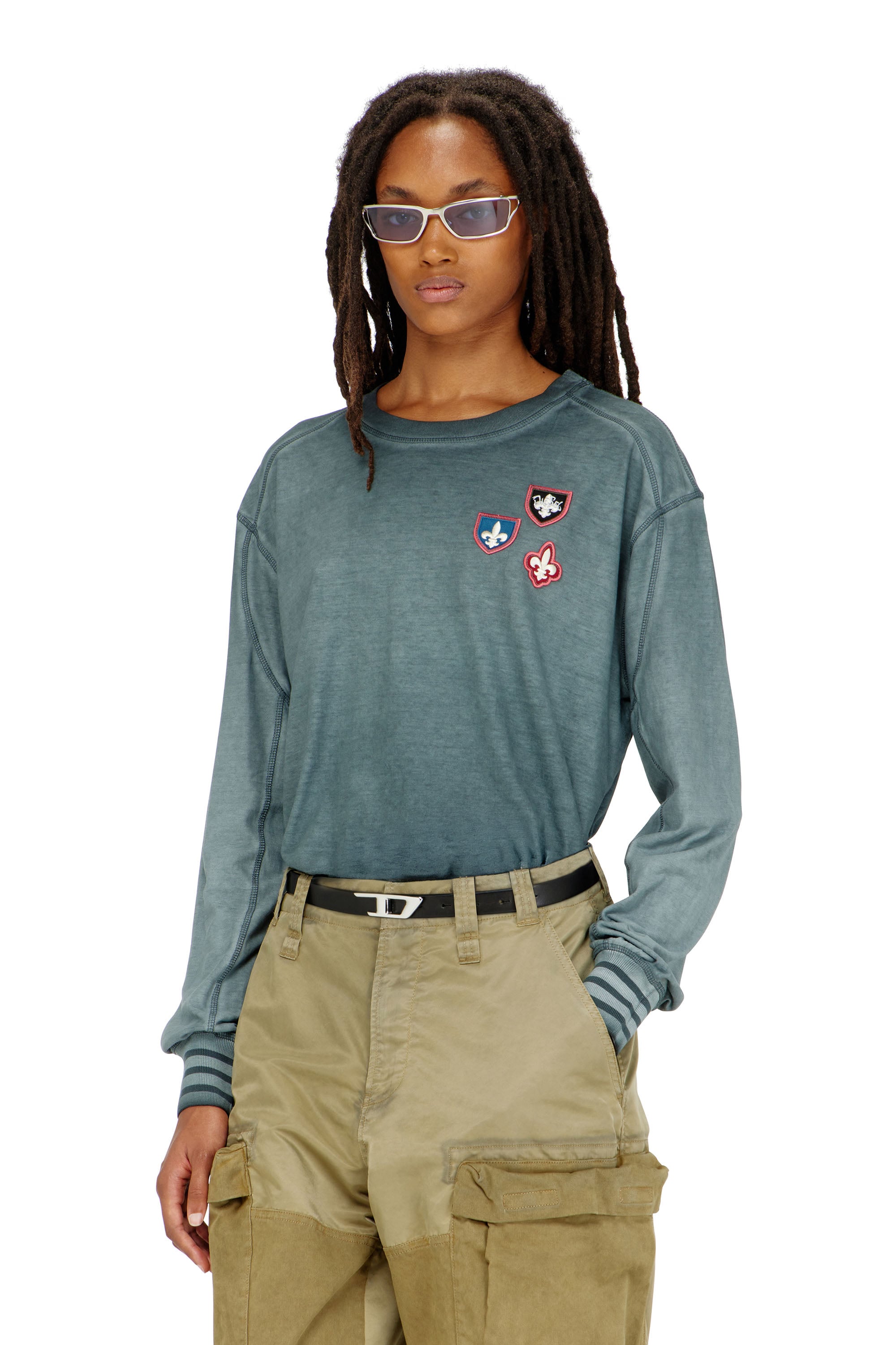 Diesel - T-BAWYE-LS, Camiseta con parches e inserciones de micro-waffle Mujer in ToBeDefined - 1