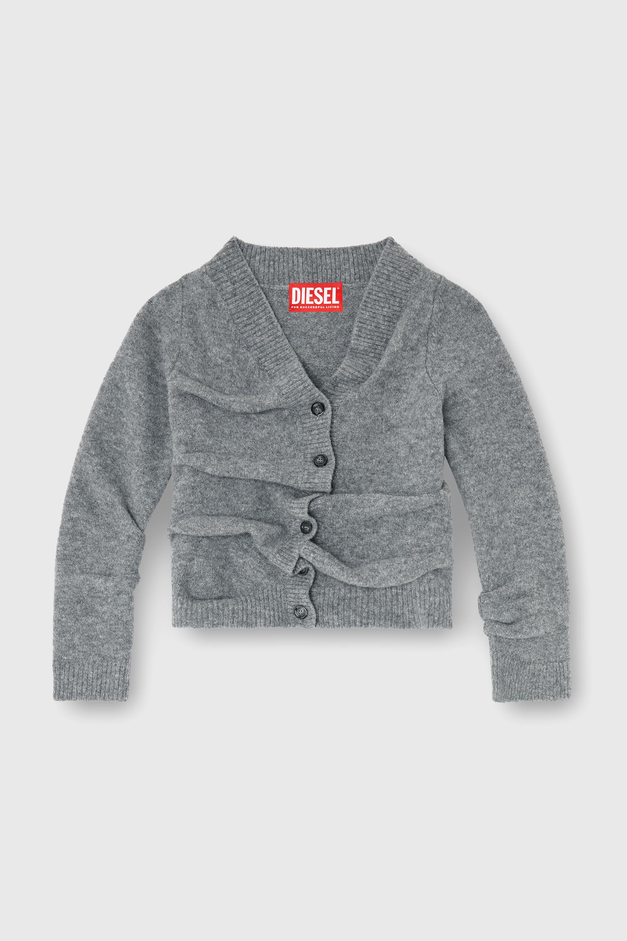 Diesel - M-AVA, C&aacute;rdigan cropped de punto hervido arrugado Mujer in Gris - 1