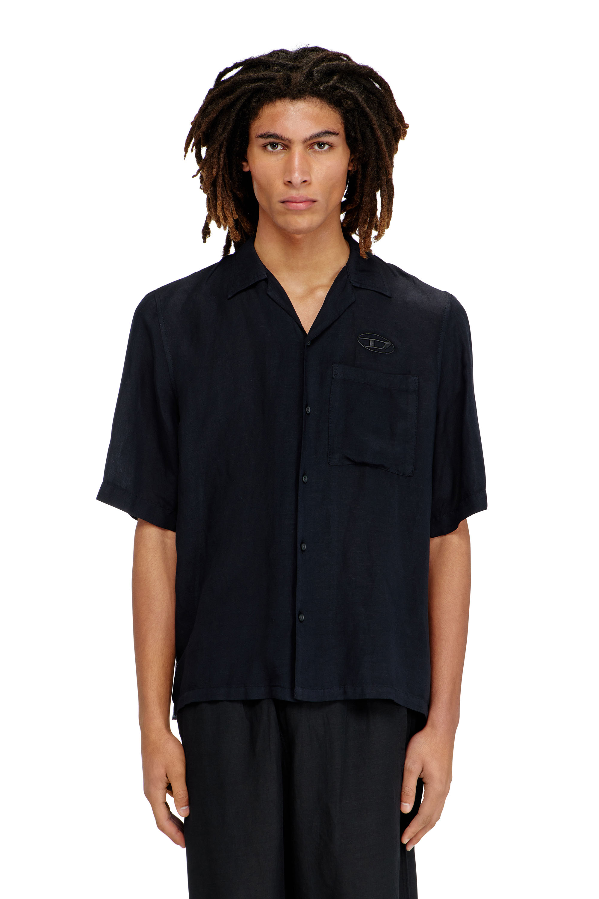 Diesel - S-BRACK-PGBS, Camisa de mezcla de lino con manga corta Hombre in Negro - 1