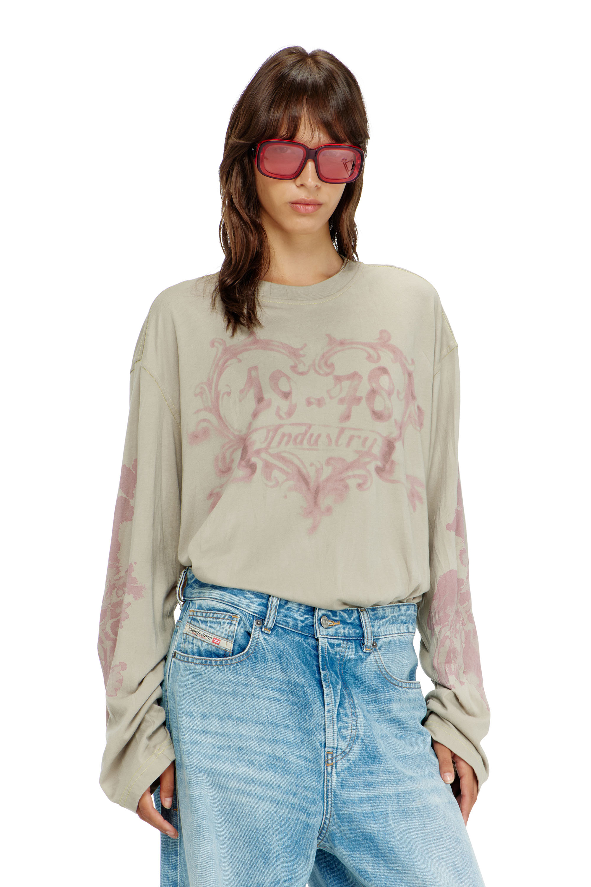Diesel - T-HILARY-LS-AA1, Camiseta de manga larga de algod&oacute;n con estampado gr&aacute;fico Mujer in Multicolor - 1