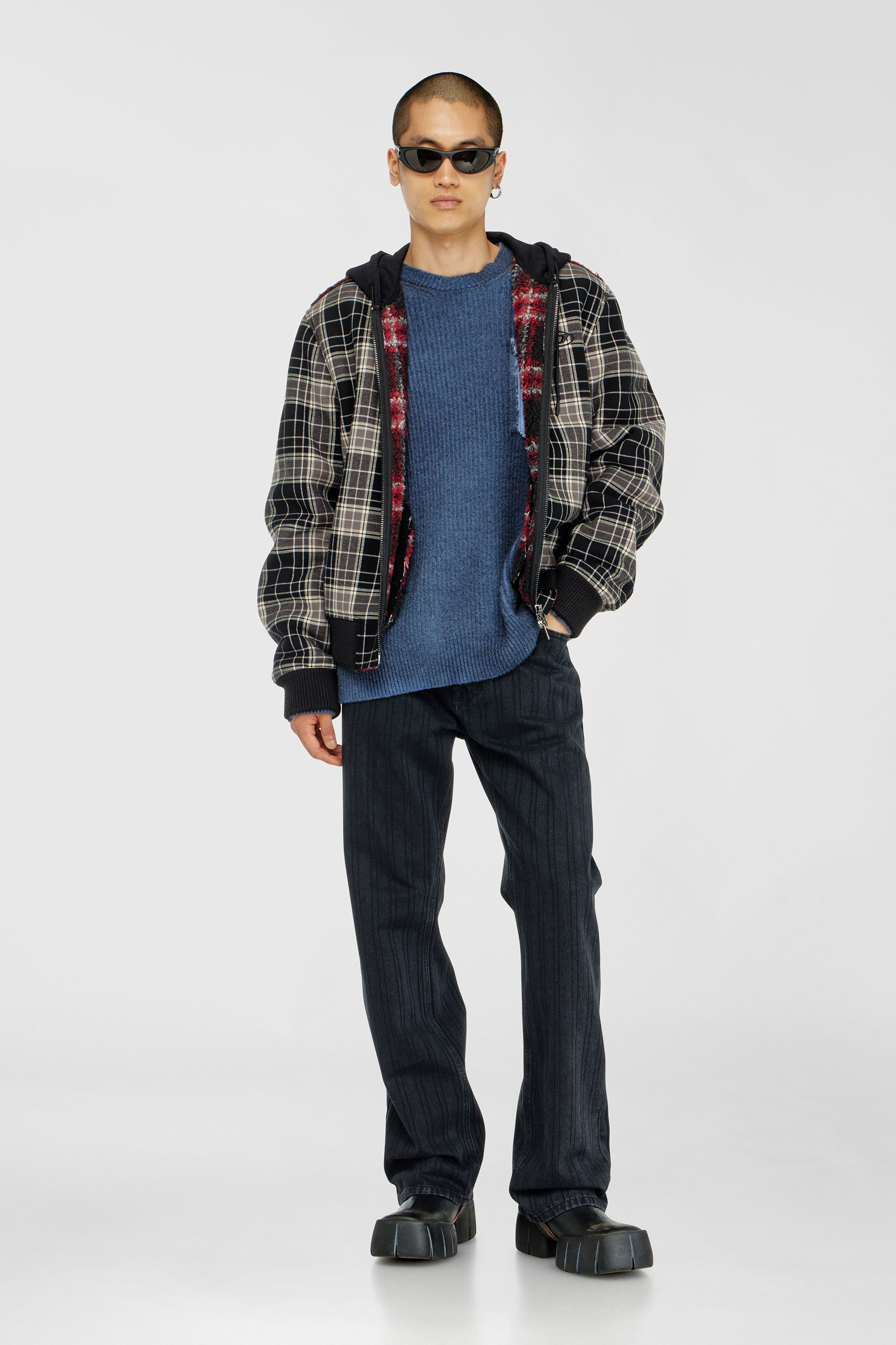 Diesel - W-KUNST, Chaqueta bomber de franela a cuadros con interior teddy Hombre in Multicolor - 1