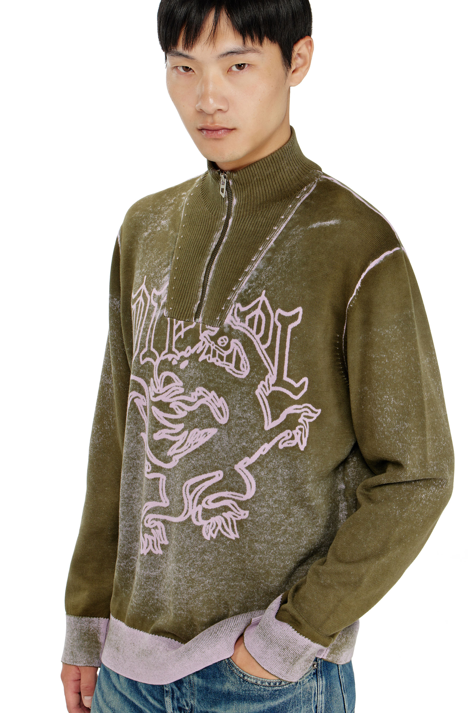 Diesel - K-LAUTARE, Treated half-zip jumper con motivo de griffin Hombre in ToBeDefined - 5
