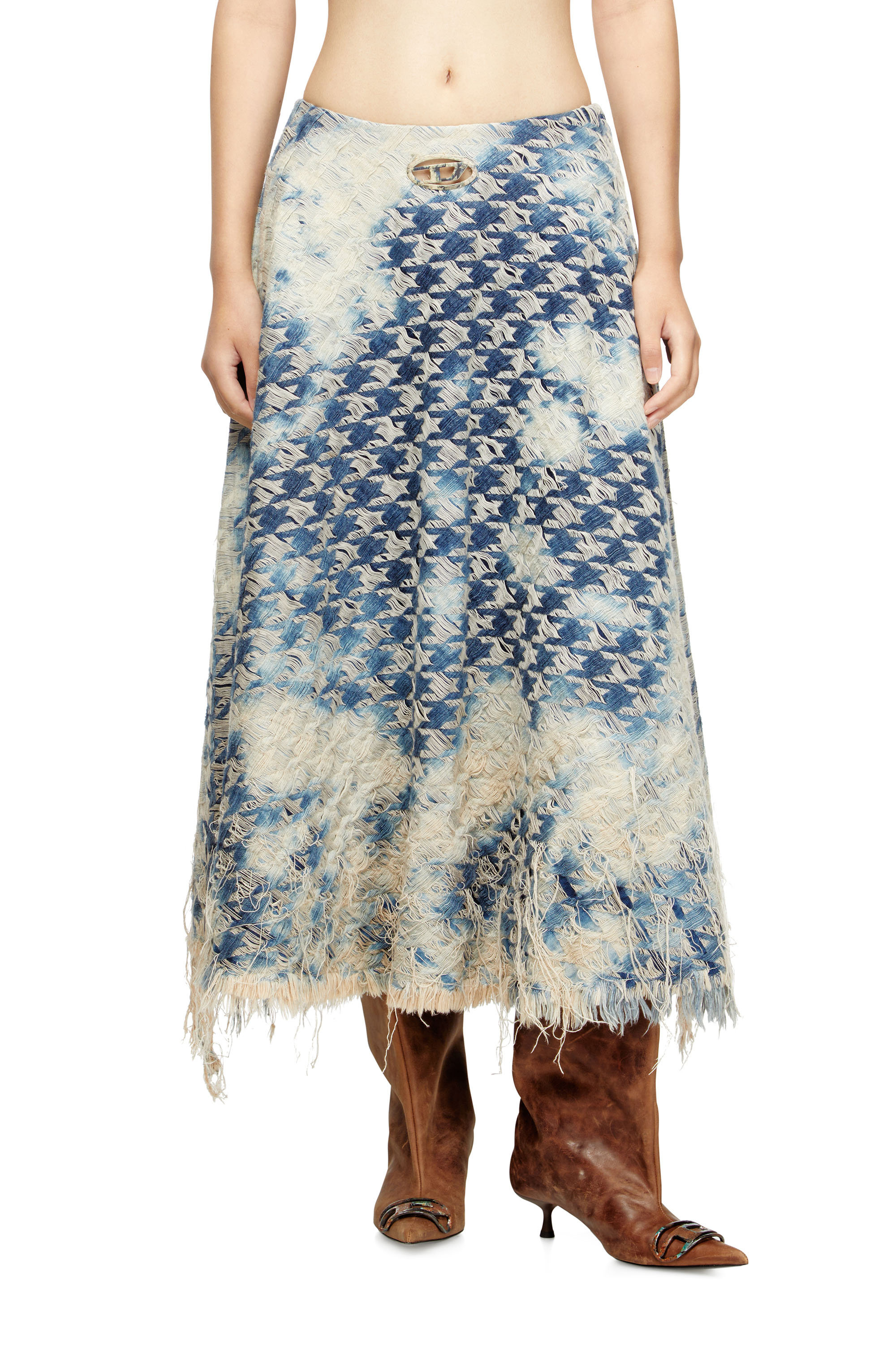 Diesel - DE-ANNET-FSH1, Falda midi en tejido denim con tejido de pata de gallo Mujer in Azul marino - 1