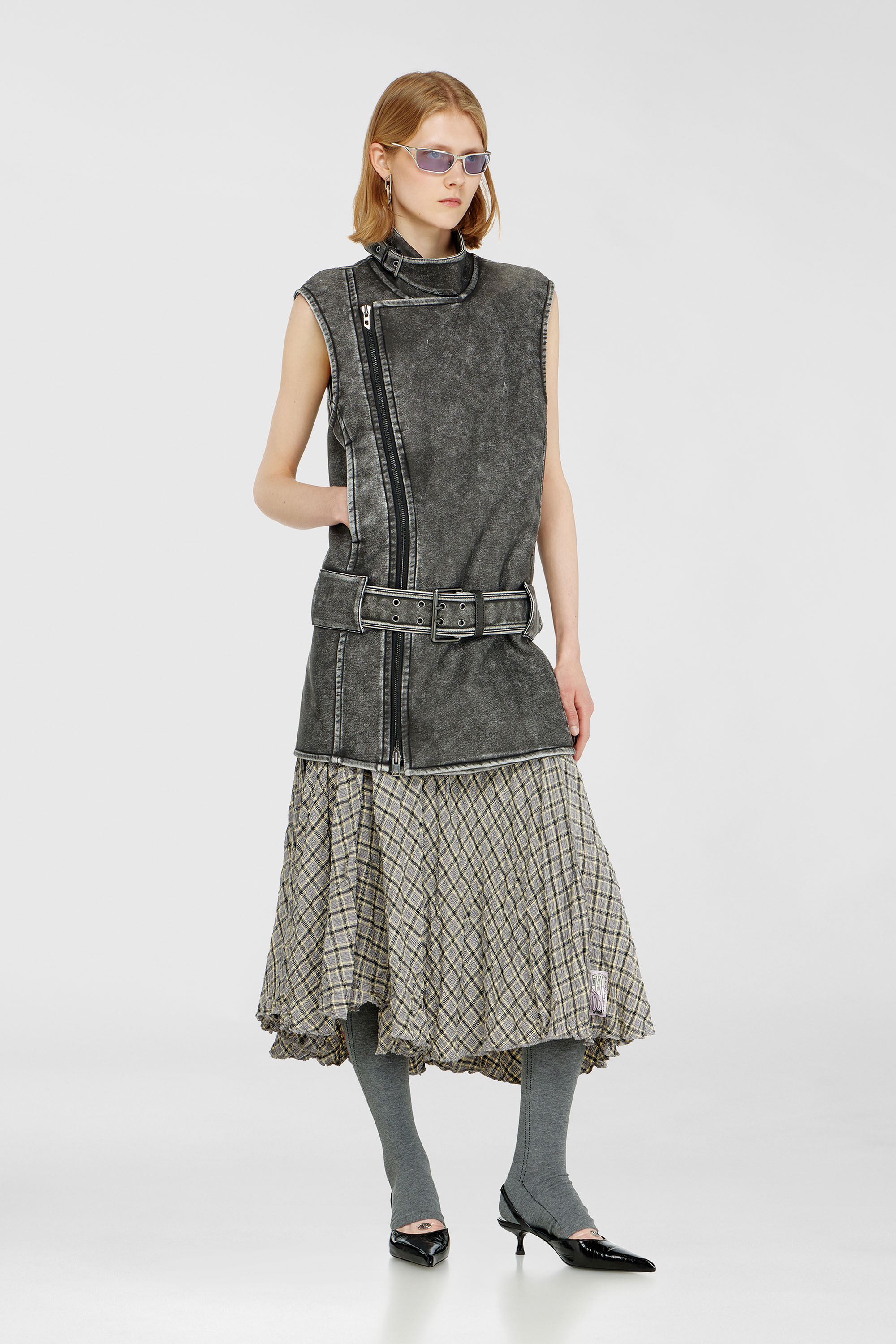 Diesel - D-IKE, Vestido mini estilo biker con cintur&oacute;n Mujer in Gris - 1
