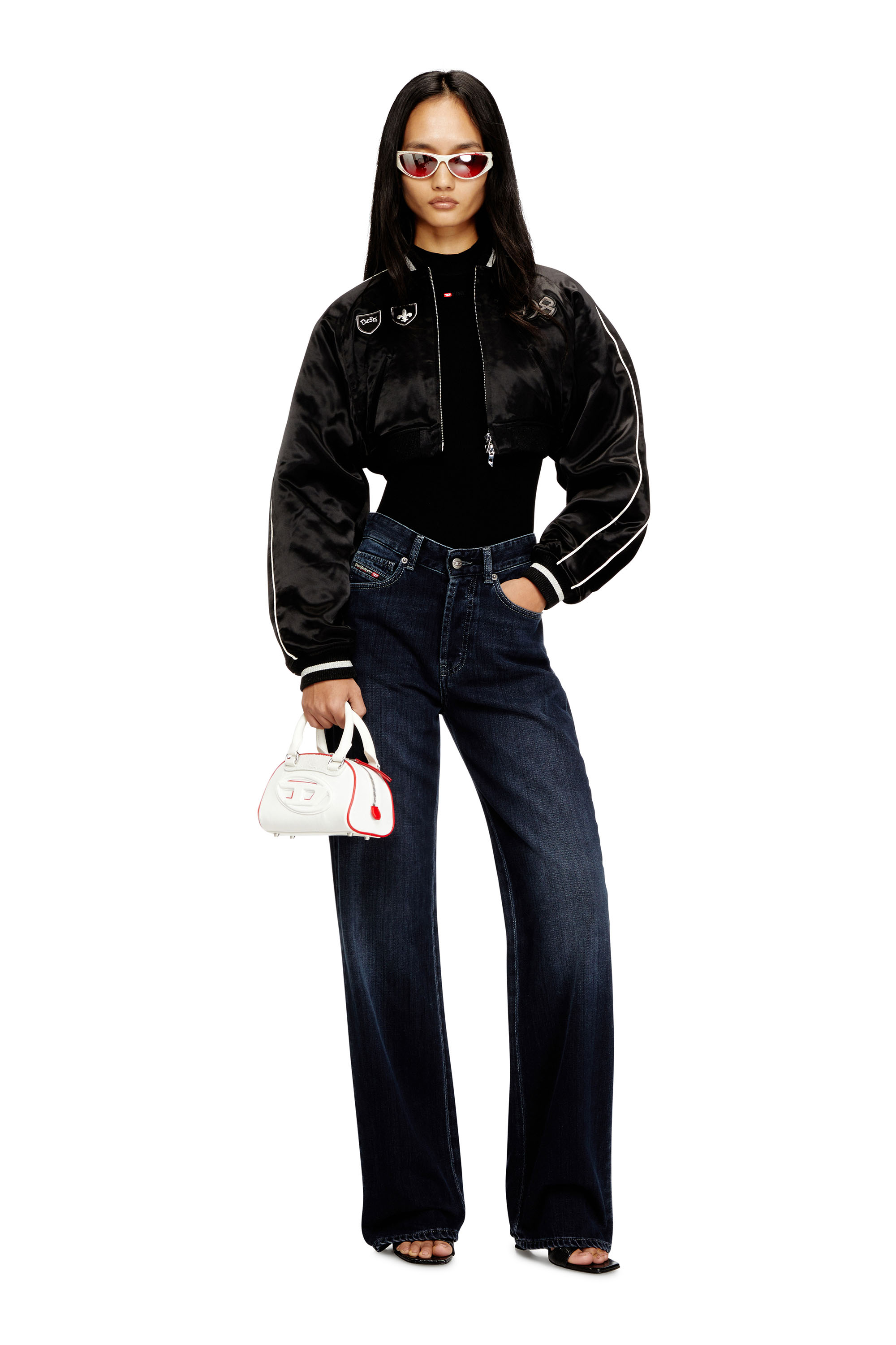 Diesel - G-OSPEL-CP, Chaqueta souvenir satinada corta Mujer in Negro - 2