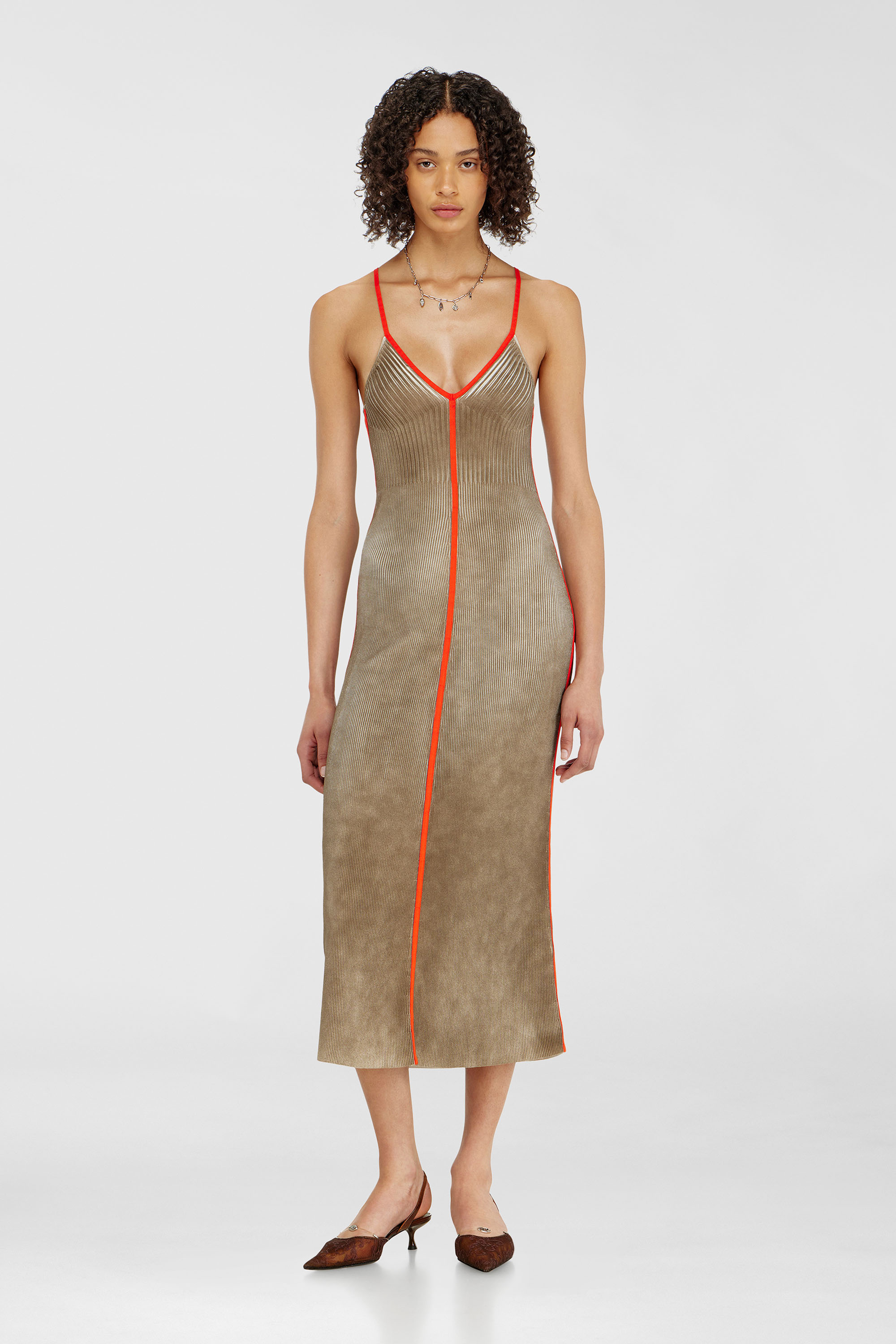 Diesel - M-SARMELA, Vestido midi de punto acanalado con bandas en contraste Mujer in Multicolor - 1