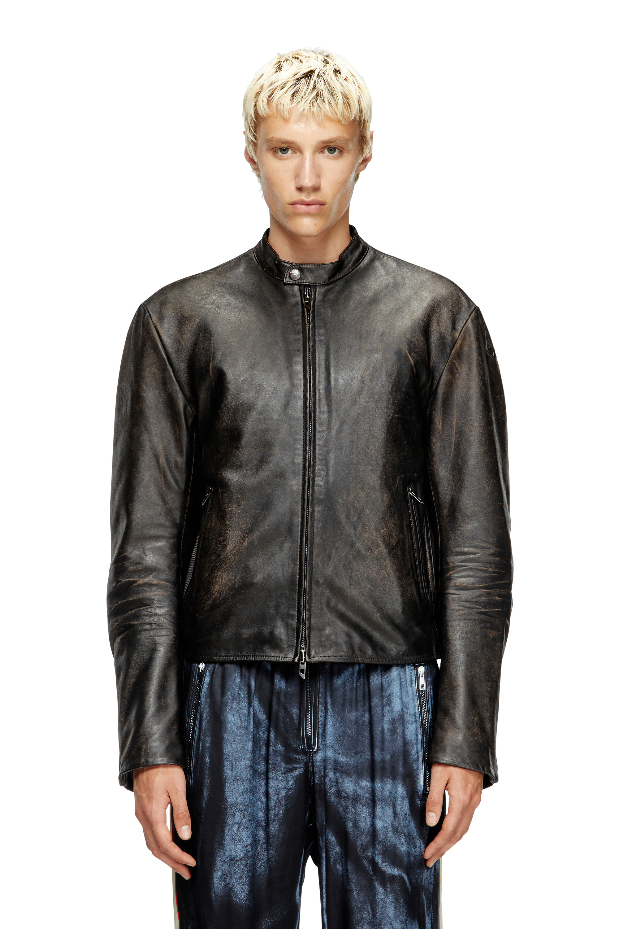 Diesel - L-AROSS, Chaqueta biker de cuero desgastado Hombre in Marrón - 1