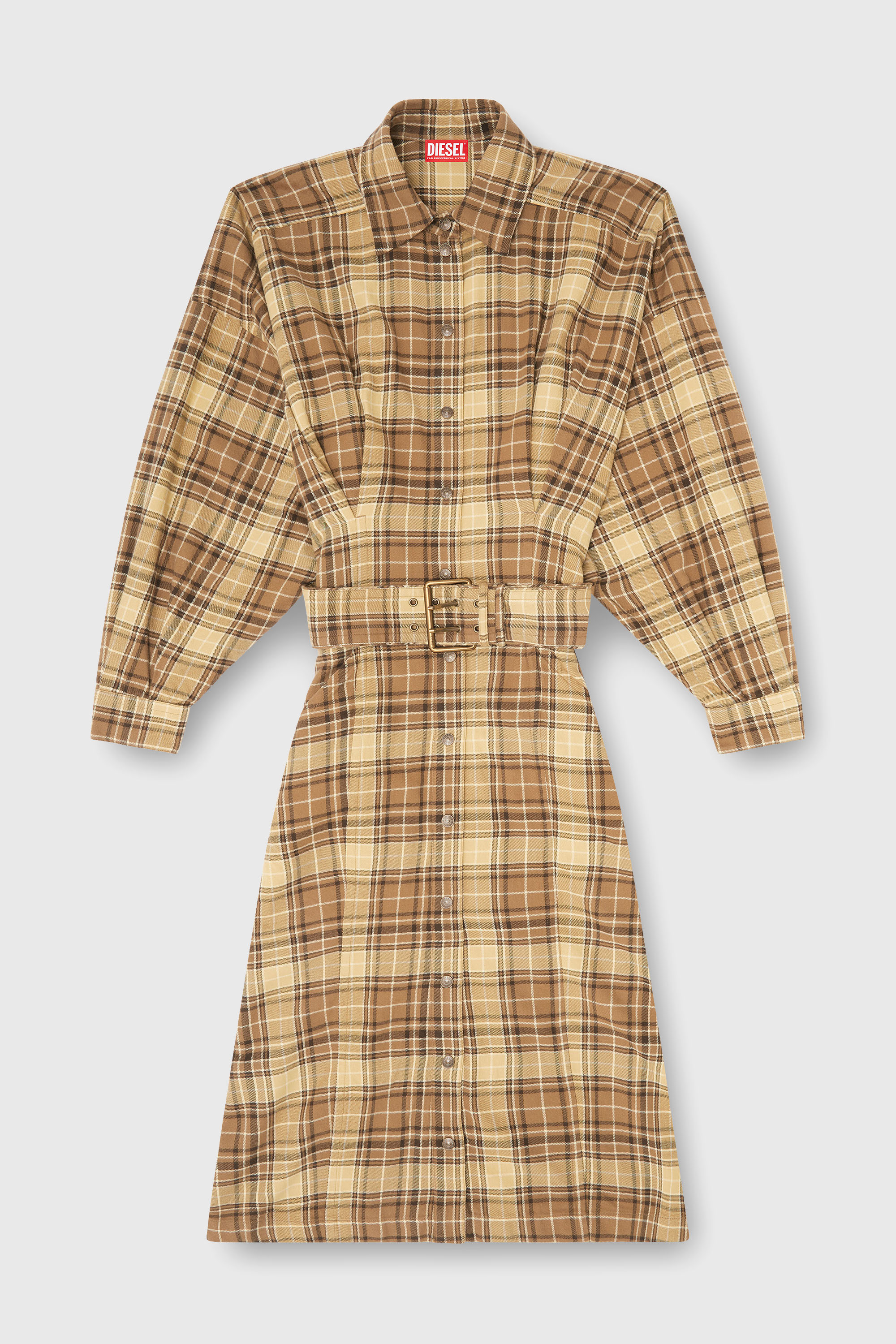 Diesel - D-EDALUS, Vestido midi de franela a cuadros con cintur&oacute;n ancho Mujer in Multicolor - 1
