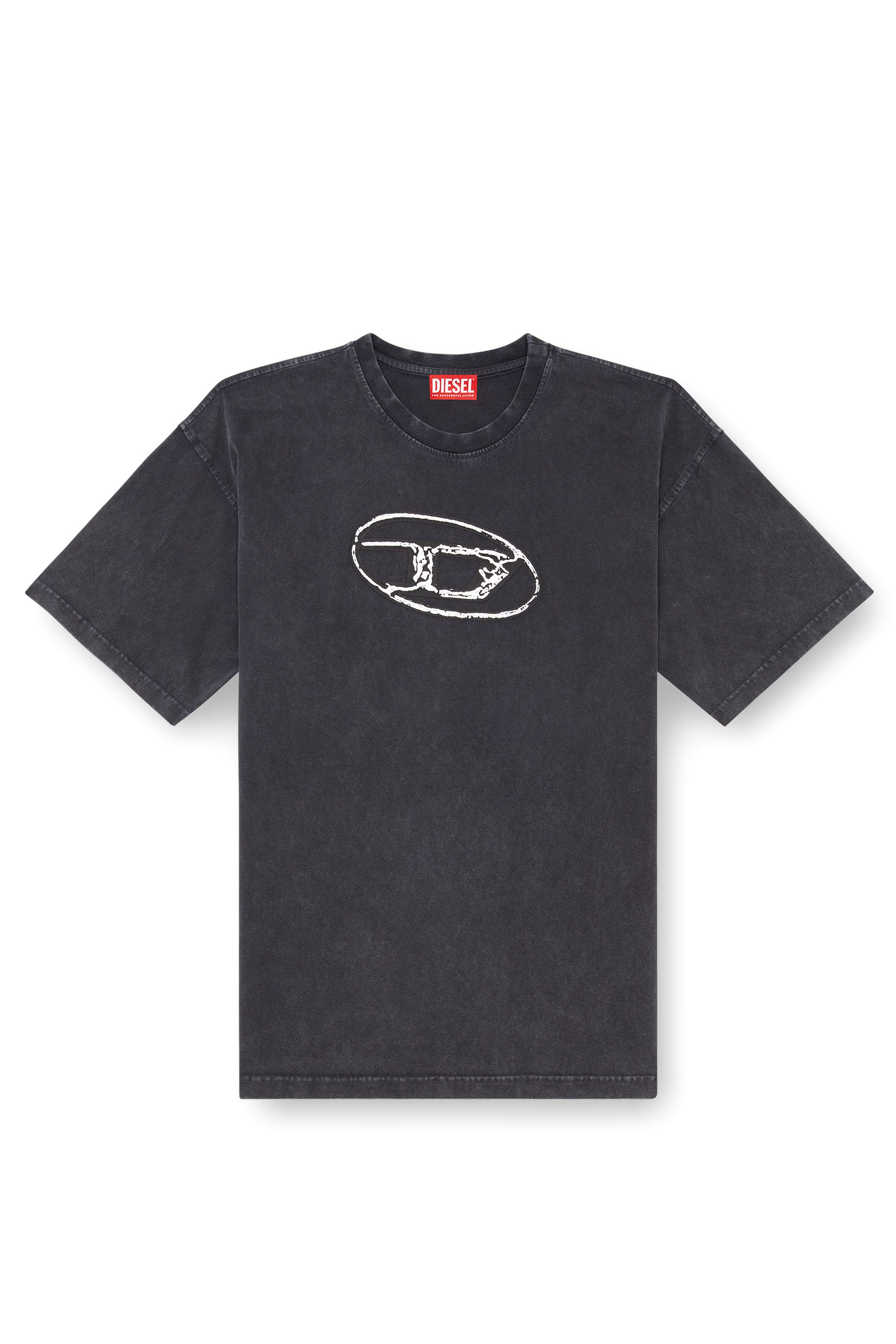 Diesel - T-BOXT-Q22, Hombre Camiseta desteñida con estampado Oval D in Negro - Image 1
