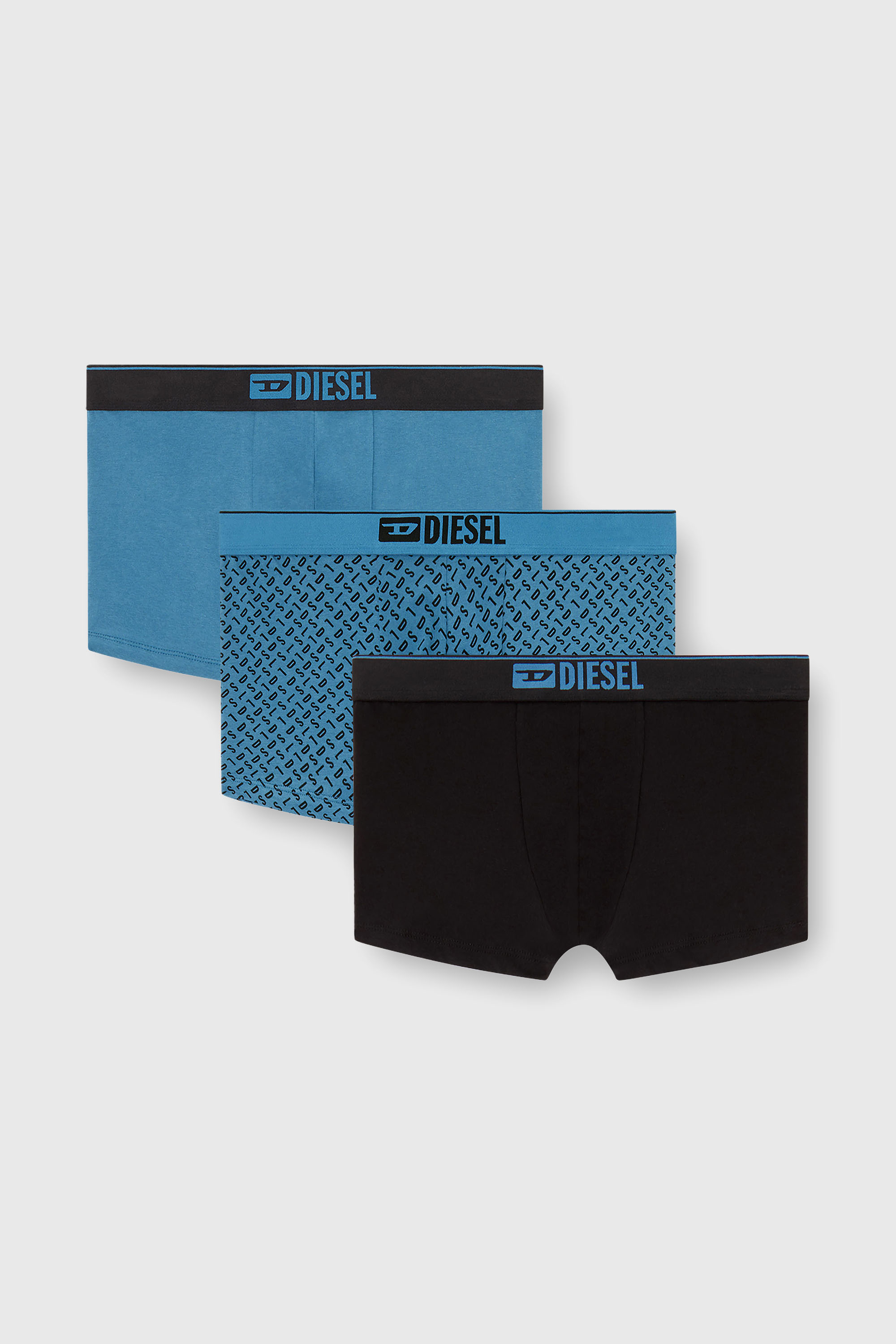 Diesel - DAMIEN-D-BOX-3PACK, Paquete de tres trunks de algod&oacute;n stretch con monogram Hombre in Azul marino - 1