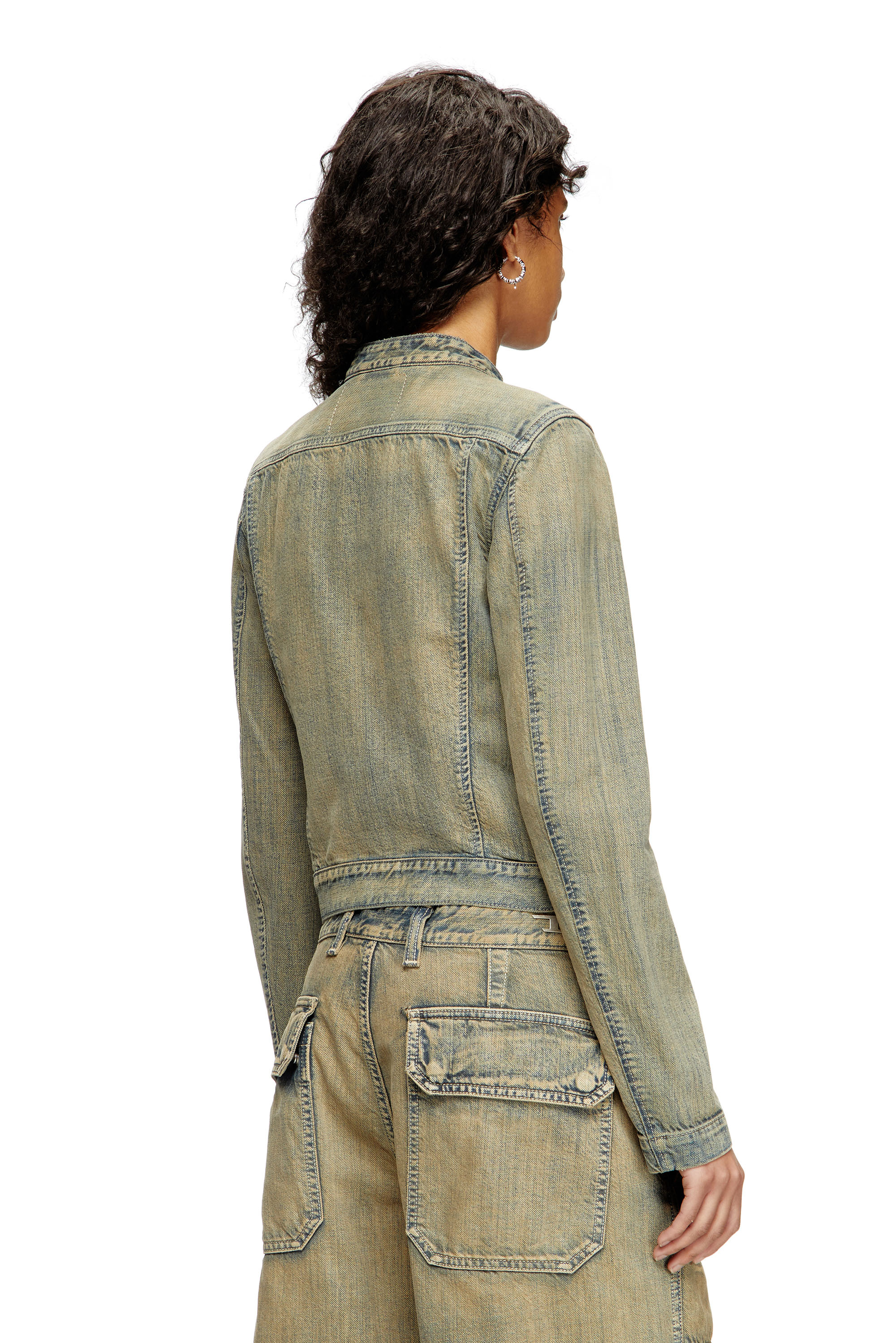 Diesel - DE-MORNIN, Chaqueta motera en denim cepillado dorado Mujer in Azul marino - 4